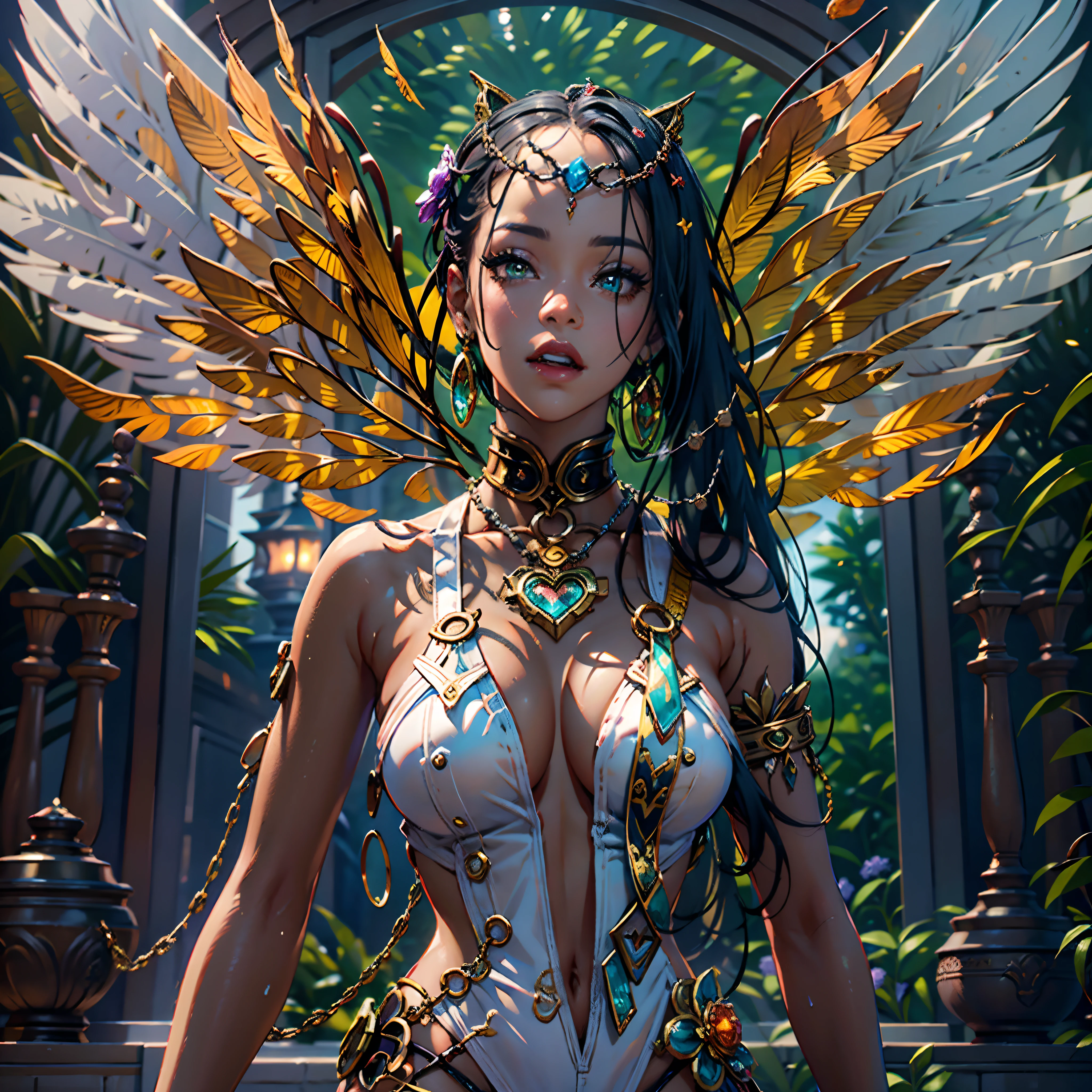 Masterpiece epic Diva Sunlight luminescence volumetric lightning contrast global illumination saturate ultra_high-resolution meticulously intricate analogique pro-photo-realistic ultra_high_quality ultra_high_detail optimal accurate cgi vfx sfx reflex 3dcg max color-coded extreme improved Octane_rendered UHD XT3 64K 32K 16K 8K DSLR HDR unrealengine5 romm rgb pbr 3dcg fxaa blu-ray fkaa txaa rtx ssao enhanced ultra_sharpness ecstatic graduate Will-o'-the-wisp pixie sprite iota garden conceptual angel female Jinx glamour walking Chevaleresque "Rihanna" Cosplay aristocratic Goddess surmounted wings surrounded intertwined feather éblouissantes Valkyrie-wings symmetrical athletic Native tanmed skin african dreads obvious agate perfect divine cheekbones effects reddened embarrassed lazuli gorgeous beautiful_Eyes Brown Pupils Black Iris Turquoise Sapphires Open Mouth Teeth Smiles tongue wet pilot Jacket Floating fringe Pearls Eccentric Cape Levitating Shoulders-Off chemise blanches dentelles clavicules papillotes reveal breasts falling sideboob felt satin orange corsait yellow spinel thick leather skirt soies assortie amples nombril revealing heart belt_chastity crux diamond cadena pubic scarlet pubis-hairy obvious indigo Size silver adorned padlock Gold thighs legs garters Gothic inox boots decorated onyx, Sun urban Outdoor Forest Beholder "medieval" outfits priestess ruby background equirectangular 360 mirror glass reflection monastery opal marble deep path ombre Sundrop lantern decorated dramatic mannequin armor chrome chain flat bands fathoms "Heavy Metal" richly lys rune rose ornate emerald plasma glyph Tourmaline wood leaf Earth engraving lava magic summon monster viceroy incandescent Crystalline invocation creature Queen Bee (EOS R6 135mm 1/1250s f/2.8 ISO400) bees conjuration monarch flowering butterfly dog howling floraison Shiba_Inu CGSCOSITY Hearth Ark Church "Ouroboros" Caduceus Cathedral chef-d' tatoo Bruce_Weber sex girl naked nsfw varied multi etc.
