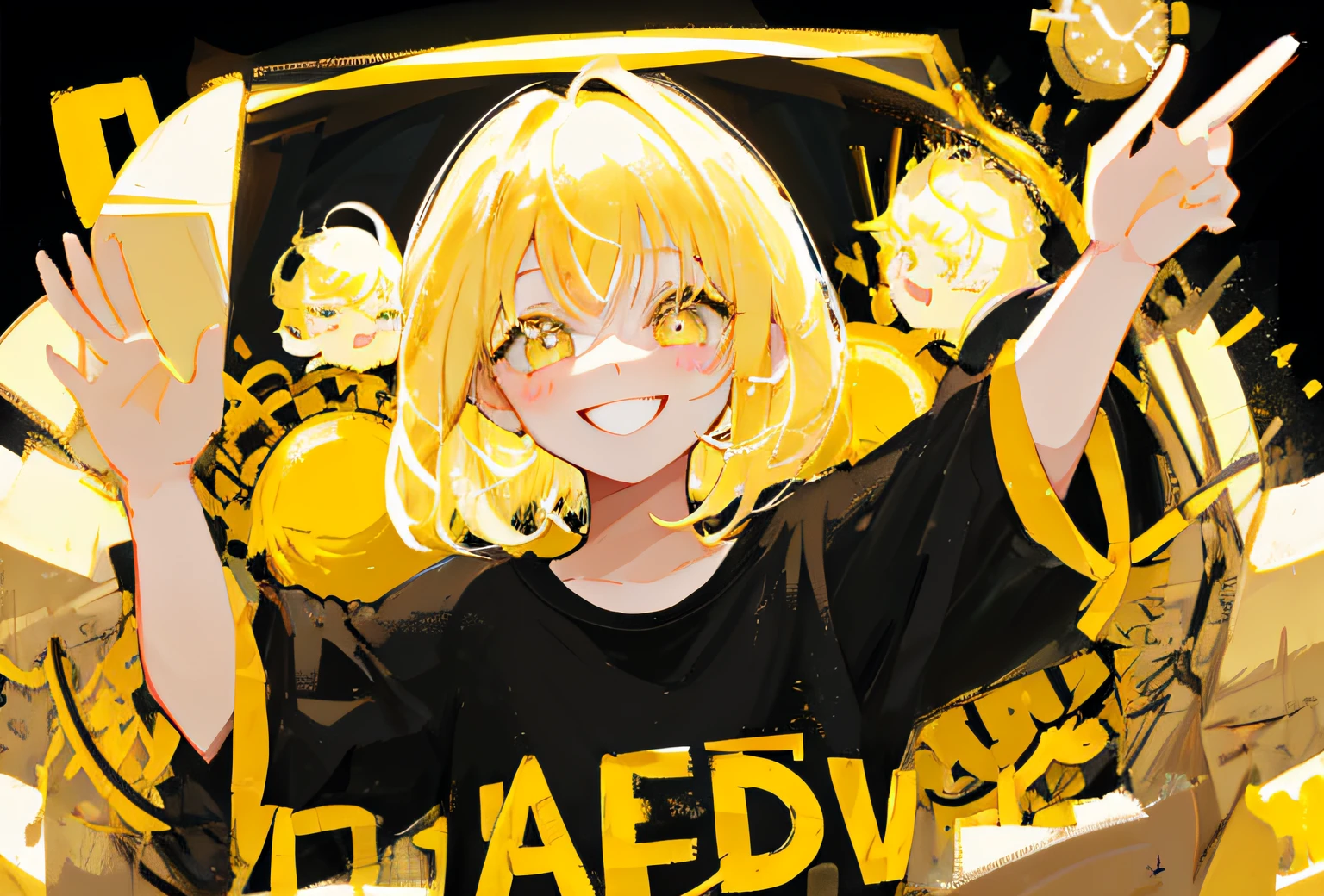 short hair, yellow eyes, blonde hair, cute little girl, playing, smiling, happy