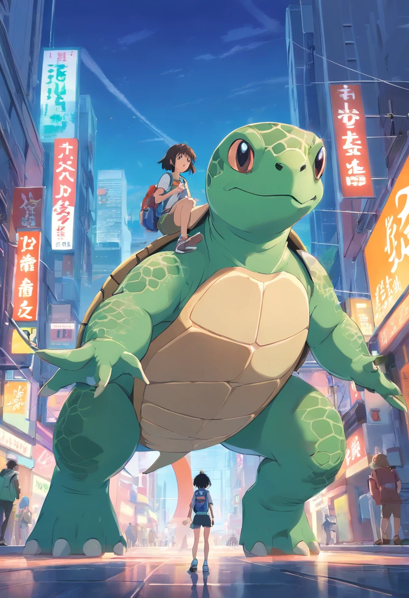 ((foto crua)), ((obra-prima)), Anthropomorphic humanoid turtle wearing streetwear clothes, andando entre as pessoas, detalhe intrincado, intricate Greebles pieces, city behind, corpo musculoso, muscular arms, small head, Ogro monstruoso, Titan, wearing a house instead of shell,