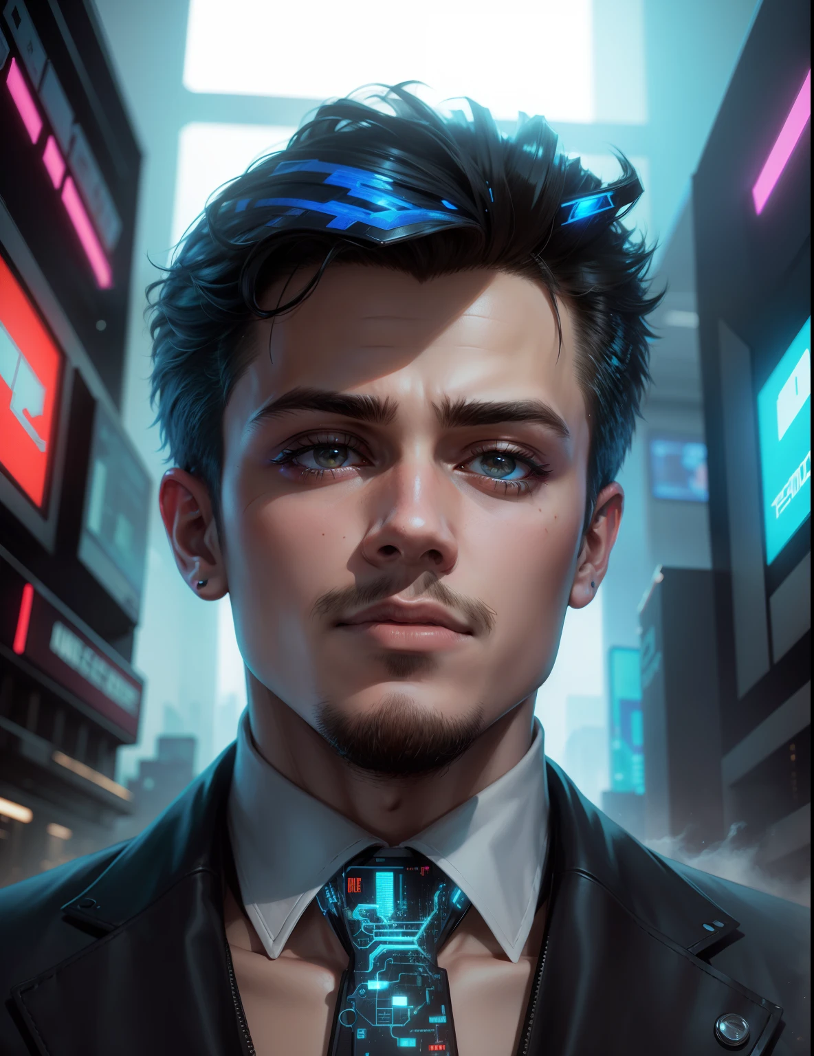 Cyberpunk, handsome boy stylish boy, change background
