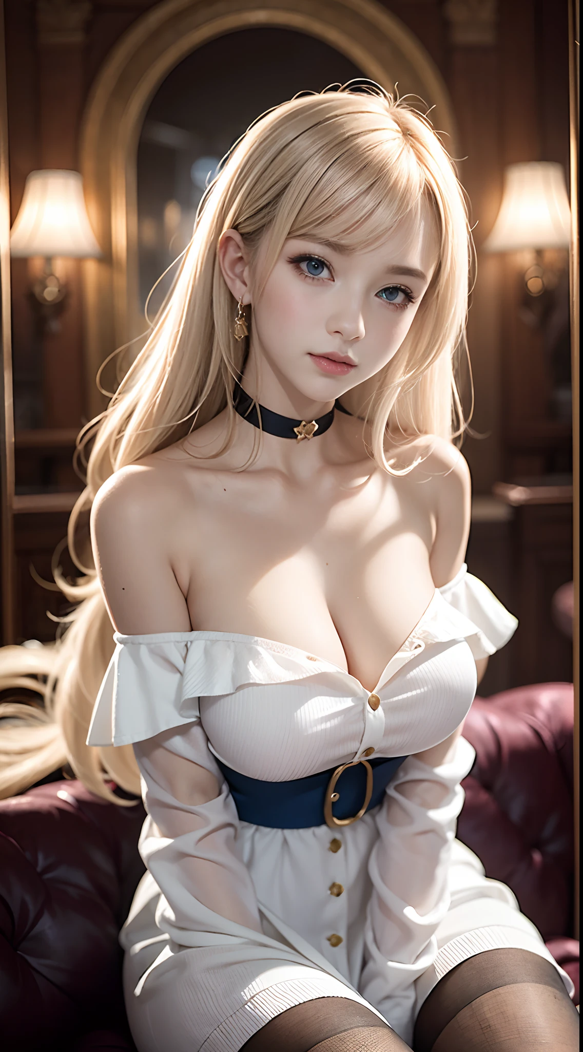 bright expression、young and shiny white shiny skin、Best Looks、Gold reflects light、Platinum blonde hair,Shine brightly、Shiny light hair,、Super long silky straight hair、Beautiful bangs that shine、Big blue eyes sparkling,Like crystal clear and captivating、Very nice and lovely 16 year old girl、Lush bust,Beautiful detailed eyes, Beautiful detailed nose,(( full bodyesbian:1.5)),Eyes emphasize makeup、,(A woman like Joan of Arc)、Royal style,Comic style, , Sub-surface scattering, ornate detail, nature backdrop, Hyper-realistic, ((Cinematic)), Dramatic lighting, masutepiece、((Off-the-shoulder white shirt dress:1.4))、((Fight on the battlefield))、(Loose and fluffy perm:1.4)、1 girl in、(bob hair)、ultra realistic 8k cg, Picture-perfect face, Flawless, Clean, masutepiece, Professional artwork, famousartwork, Perfect face, Beautiful face, Beautiful eyes, ((Perfect female body)), Solo,(Immersive atmosphere, Chiaroscuro:1.5,Bright light:1.2,luminouslighting),(Blush:0.5),Enchanted expression,Extremely detailed_Eyes,Thick thighs,Large breasts,beautifullydetailedbackground,depth of fields,Realistic:1.3, shot from afar,Sitting, full bodyesbian, (ambient lights:1.3),(Cinematic composition:1.3),(Neon light:0.1),(NFFSW:0.1),emphasis lighting, Pantyhose,