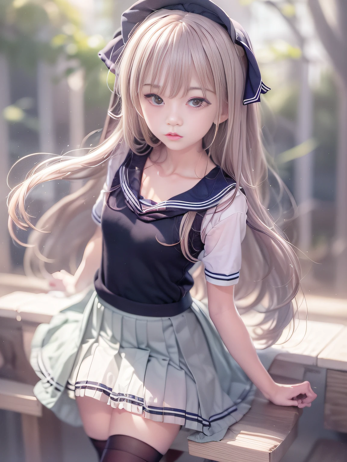 Highly detailed background,Realistic,ultra-detailliert,super detailed skin,Detailed beautiful face and eyes,retinas, masutepiece, ccurate, Anatomically correct, Textured skin, Super Detail, high details, High quality, awardwinning, Best Quality, hight resolution, Close up of girl in 8k dress and shirt, loose coat collar sailor uniform, thin head,magical school student uniform, japanese girl school uniform,, Cute dress, katelynn mini cute style, dressed with long fluent clothes, School uniform, magic school uniform, black and white clothes, Stylish dress, school girl in gothic dress, Black Quick, Elegant clothes,((small tits,Thin leg,skinny thigh)),slim figure,extremely detailed eye and face、beatiful detailed eyes,Beautiful skins,The brilliance of details、The skirt is ironed、、No wrinkles,((smooth hair,detailed hairs,Very fine hairs)),(Knee-length skirt:1.7),((skirt rift:1.6)),1girl in,small tits,Thin leg,独奏,Wearing underwear,Smaller face,realistic facial expression,(Face to feel:1.6),Enchanted,Nasty look,pale skin,Soft lips,Raw photo,Expression in love,Shyness,Longing for love,Sex appeal in girls,The smell of sex appeal,((Cool color makeup,Lowered eyebrows、Whitening effect,thin and thin eyebrows,eye bags,Ephemeral Girl,A look tinged with joy)),Very soft lighting,Eight-headed body,light glow,Film grain,Expro II,Lens Flare,Sharpen,cinematic shadow
