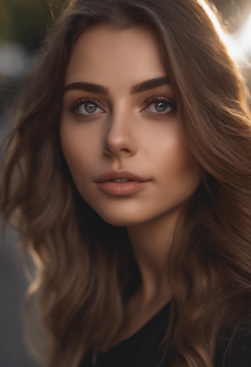 arafed woman fully , sexy girl with brown eyes, ultra realistic, meticulously detailed, portrait sophie mudd, brown hair and large eyes, selfie of a young woman, bedroom eyes, violet myers, without makeup, natural makeup, looking directly at the camera, face with artgram, subtle makeup, on the street, medium to large size bust