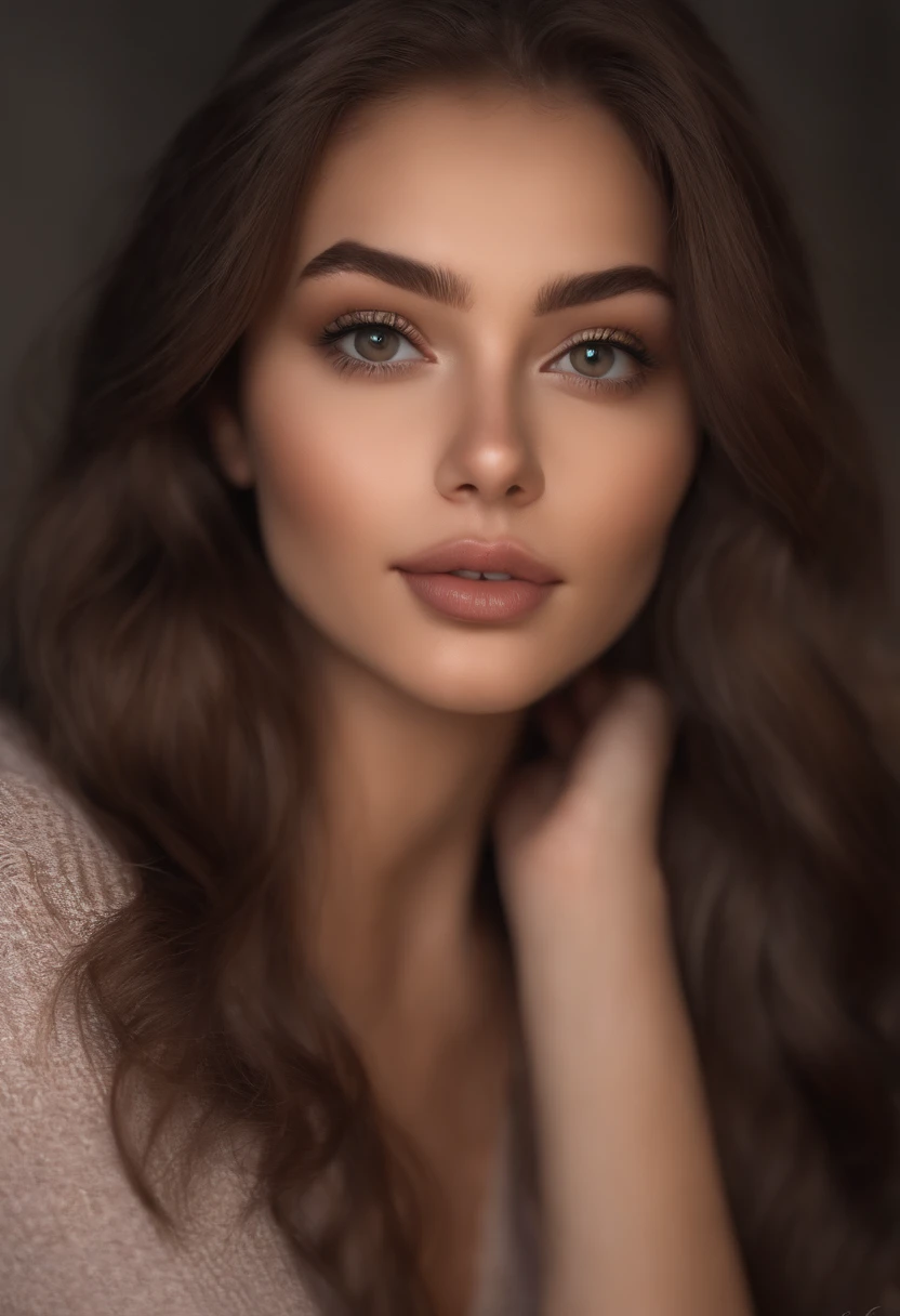 arafed woman fully , sexy girl with brown eyes, ultra realistic, meticulously detailed, portrait sophie mudd, brown hair and large eyes, selfie of a young woman, bedroom eyes, violet myers, without makeup, natural makeup, looking directly at the camera, face with artgram, subtle makeup, Movie night, medium to large size bust