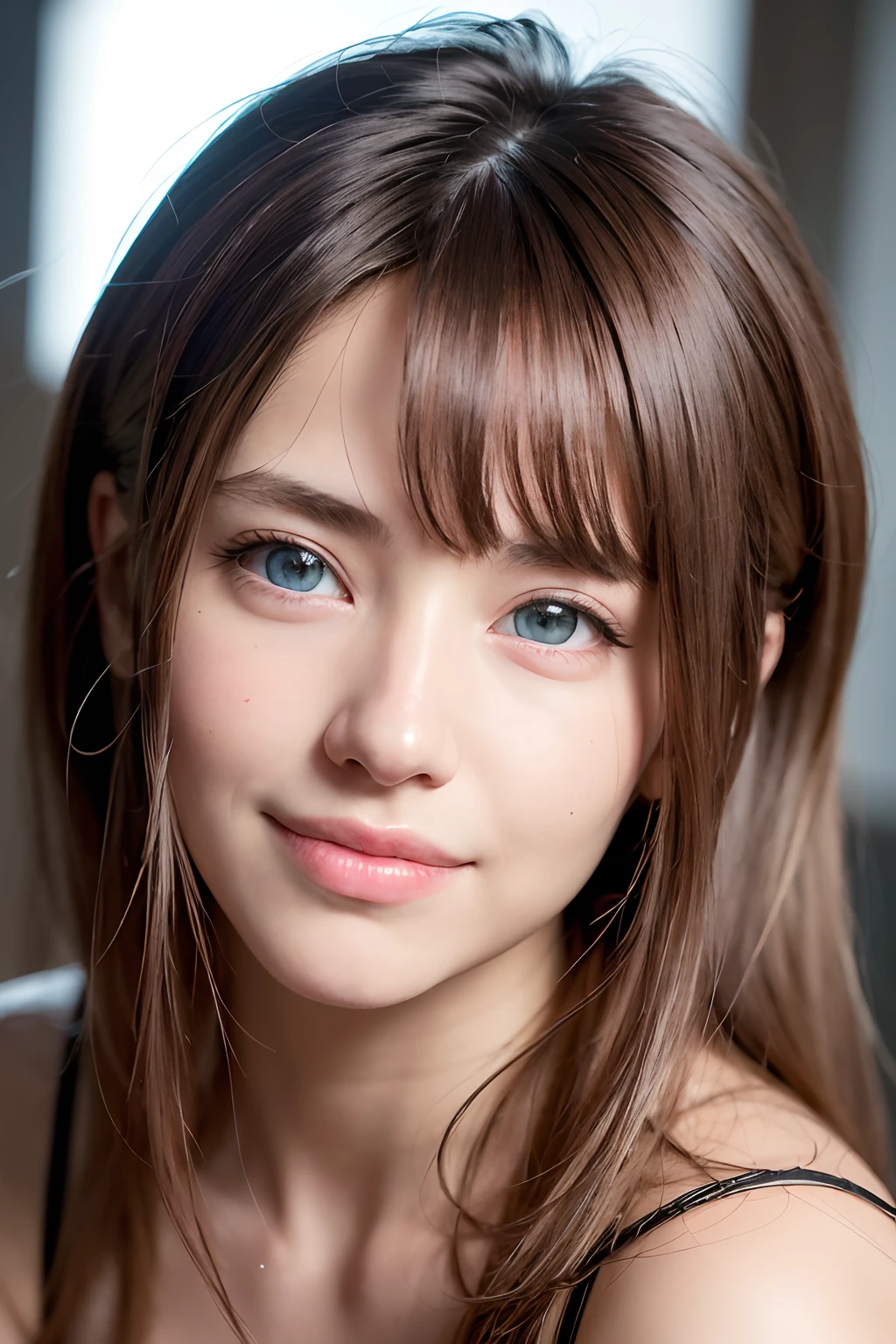 (realistic, photo-realistic:1.37),(8k, RAW photo, best quality, masterpiece:1.2), cute, ultra-detailed,heart-shaped pupils,physically-based rendering, ultra high res, kodakvision color, shot on Arricam LT Camera, bokeh, sharp focus,
looking at viewer,photorealistic,realistic, solo, photorealistic, best quality,extremely detailed face,extremely detailed eyes and face, beautiful detailed eyes,absurdres, incredibly absurdres,haunting smile,Messy hair, floating hair, ,