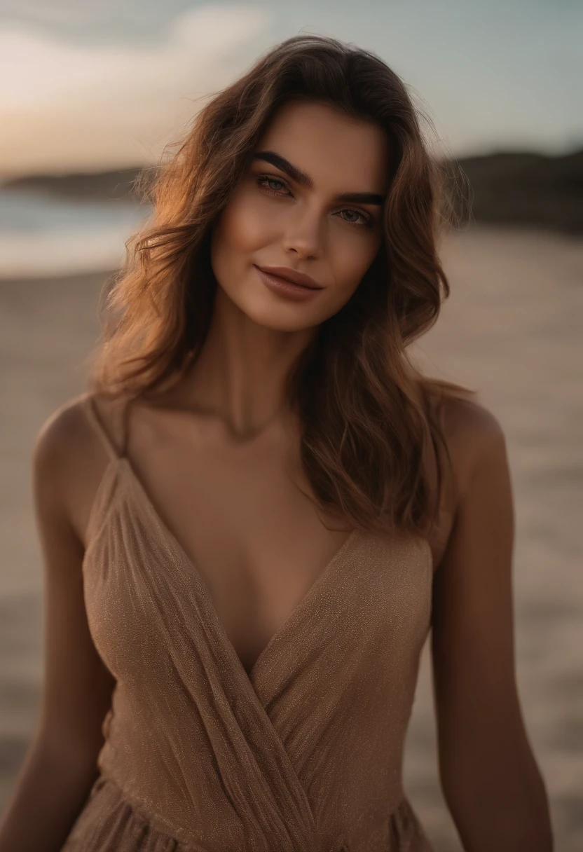 ((Realistic (entire body in frame) picture of a beautiful brunette woman, drinking at beach)), Very detailed, 21 ans, visage innocent, natural wavy hair, yeux bleus, High resolution, Masterpiece, Best quality, Intricate details, highly detailed, mise au point nette, detailed skin, realistic skin texture, texture, detailled eyes, professionnel, 4K, sourire charmant, filmed on Canon, 85 mm, faible profondeur de champ, Couleur Kodak Vision, perfect fit body, Extremely detailed, photographier_\(ultra\), photoreallistic, Realstic, Post-traitement, Maximum details, roughness, real life, ultra realist, photorealism, photographie, 8K UHD, photographie