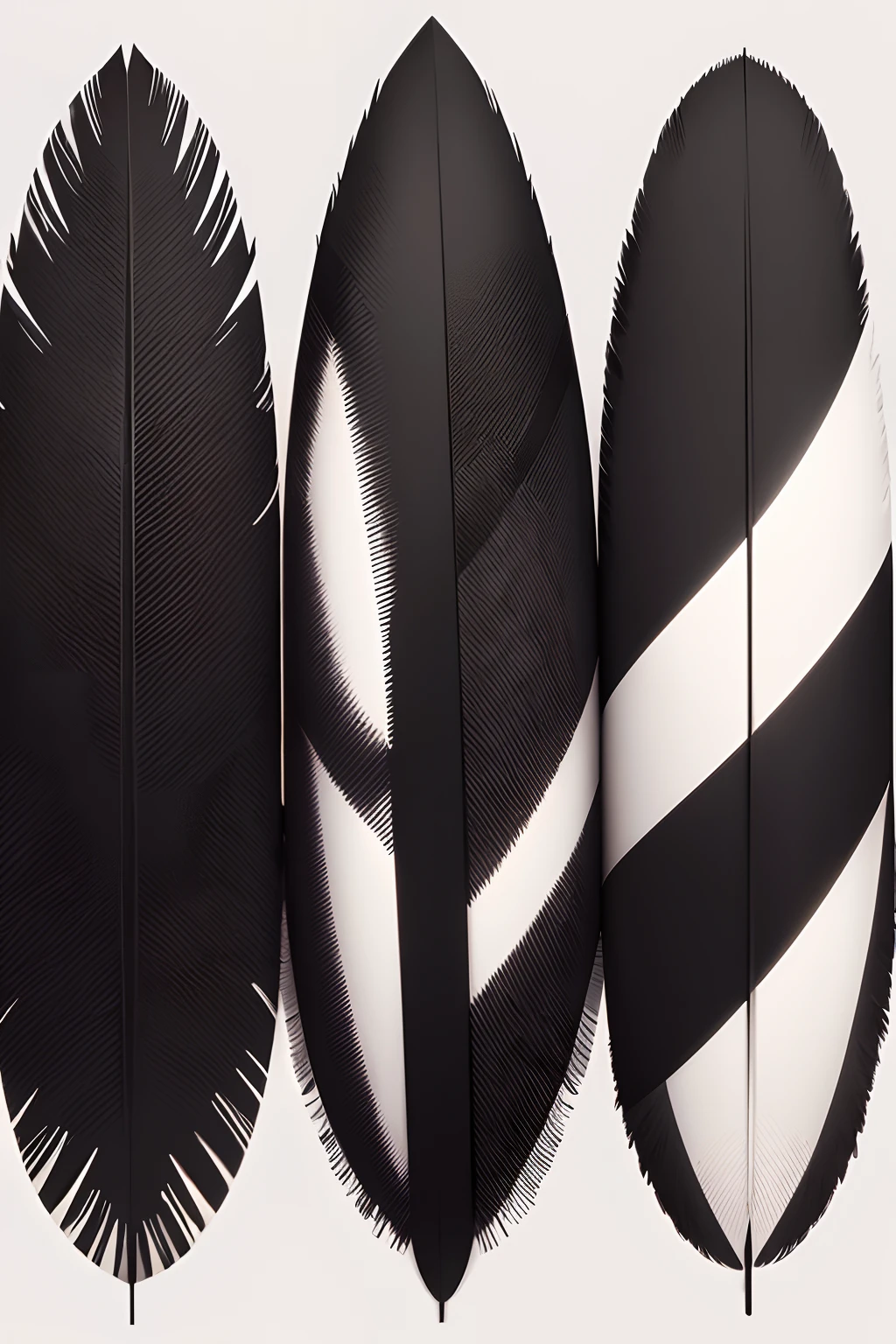a black bird feather and two white stripes, design, logo,