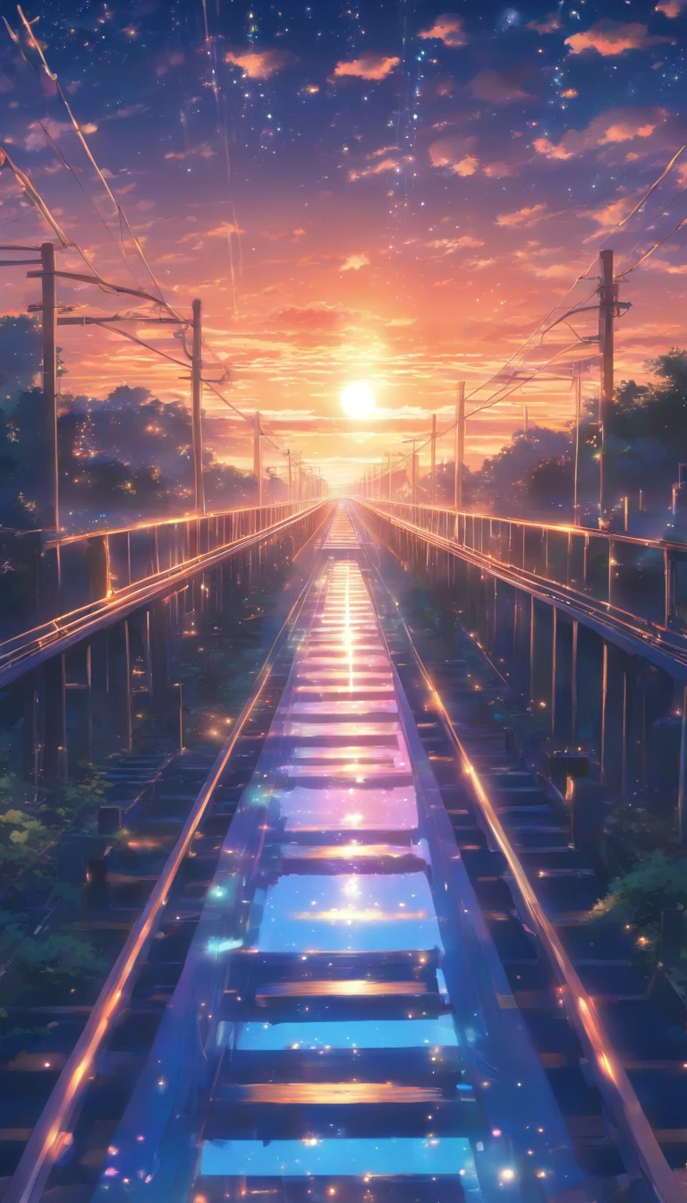Masterpiece, Anime train passing through bodies of water on tracks, Bright starry sky. Romantic train, Makoto Shinkai's picture, Pisif, concept-art, Lofi art style, Reflection. By Makoto Shinkai, Lofi art, beautiful anime scenes, Anime landscape, Detailed scenery —width 672, in the style of makoto shinkai, Makoto Shinkai's style, Enhanced detail.
