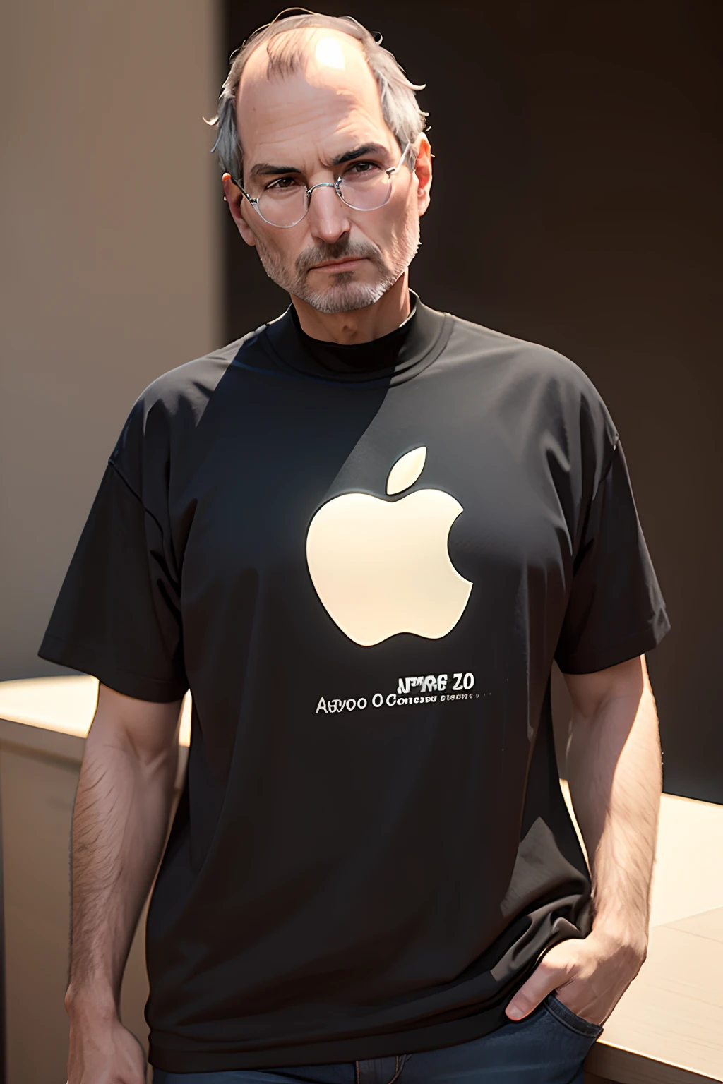 Steve Jobs y su marca Apple sosteniendo el logotipo de Apple en 3d