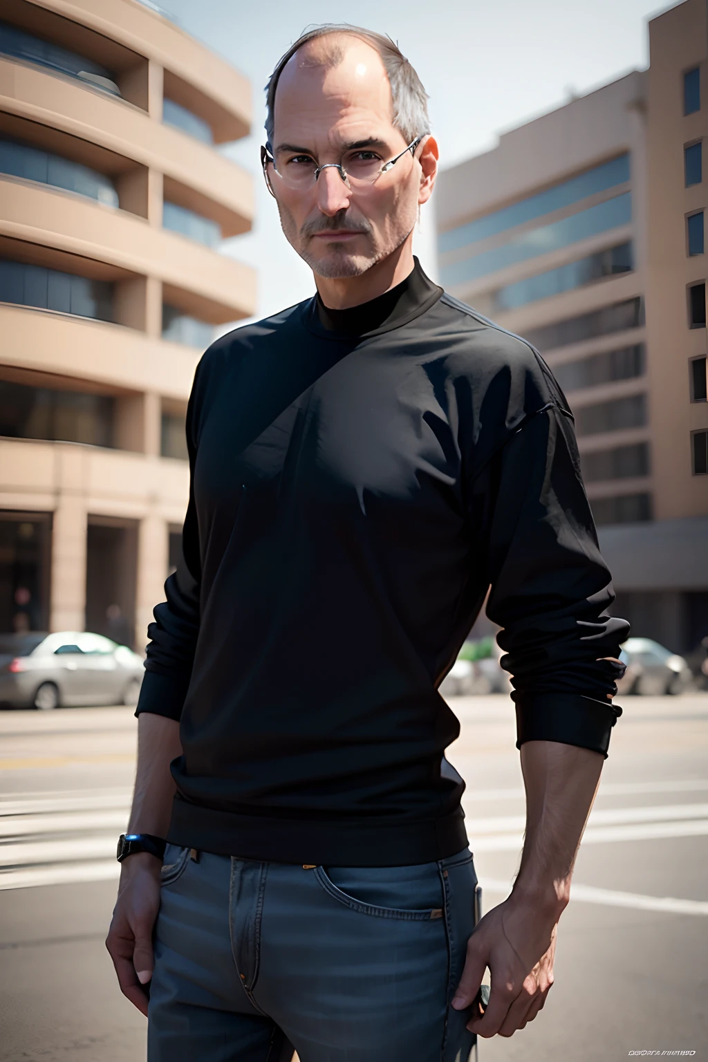Steve Jobs y su marca Apple sosteniendo el logotipo de Apple en 3d