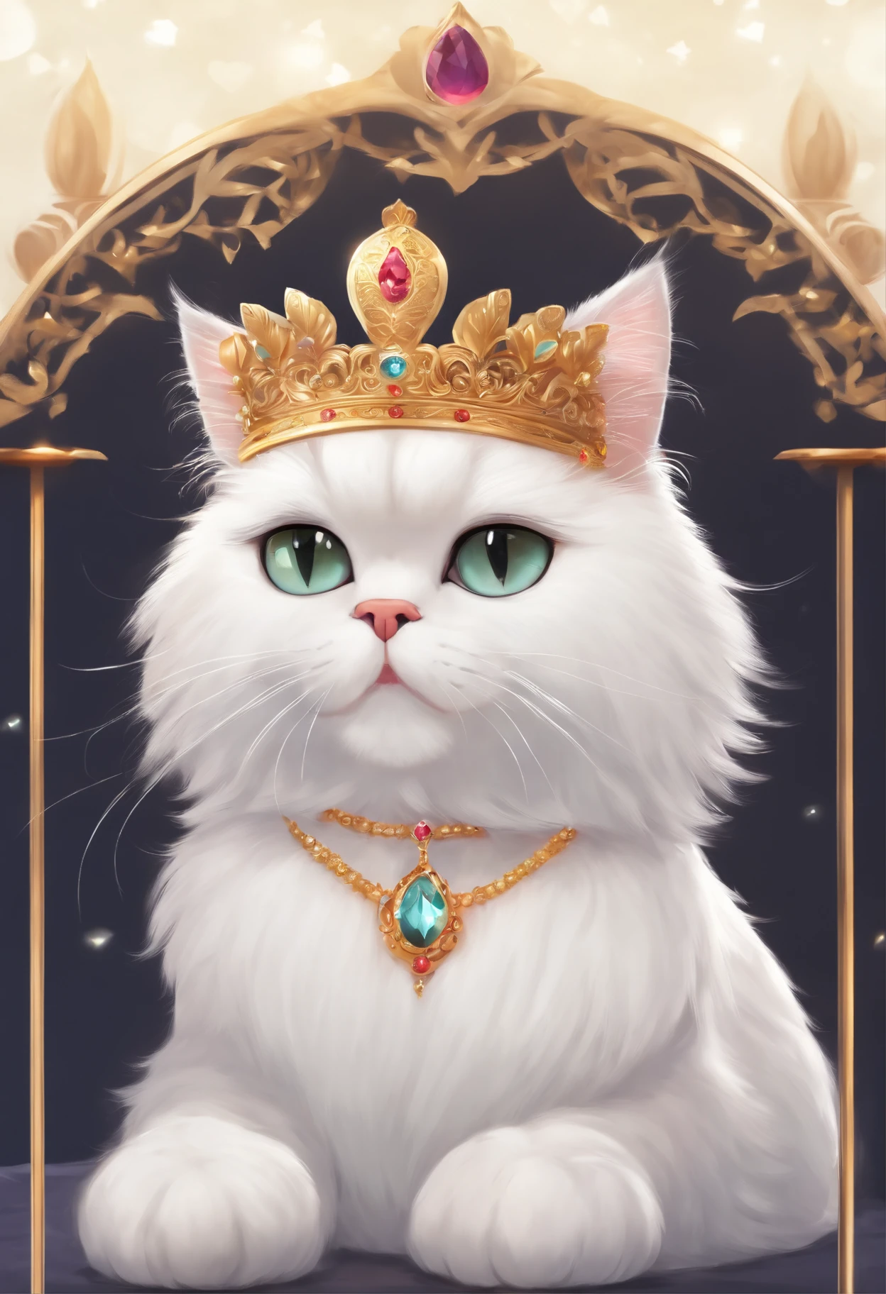The various expressions of the white persian cat with a crystal crown, Nine emoji, multiple poses and expressions, happy, angry, cry, expression love, sleepy, arrogance, etc, emoji character, Lovely style, Anime, Niji5, ar 3:4