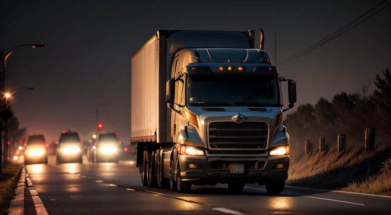 Truck on the road at night with horror vibe