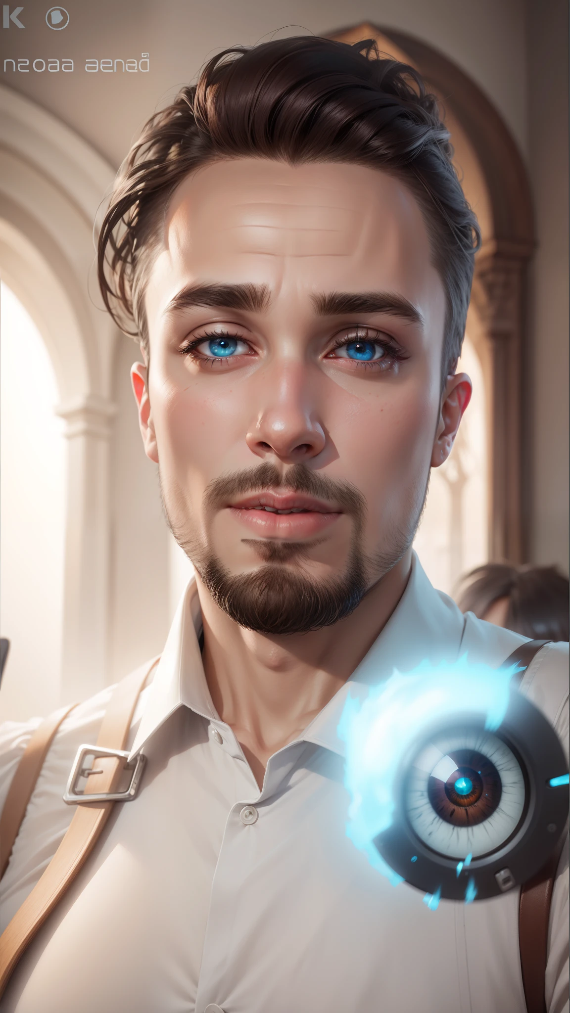 Change the hair style and eye color of this selfie and smoth the face skin with ultra realistic effect and high quality