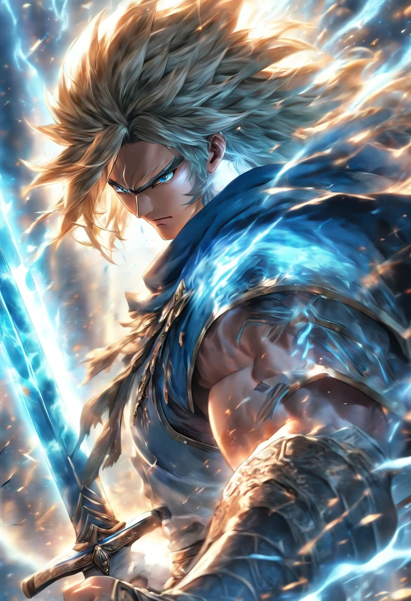 (best quality,4k,highres,masterpiece:1.2),ultra-detailed,(realistic,photorealistic,photo-realistic:1.37),swordsmanship,strong,drifting,long-haired,man,azure white,long sword,surrounded by sword energy