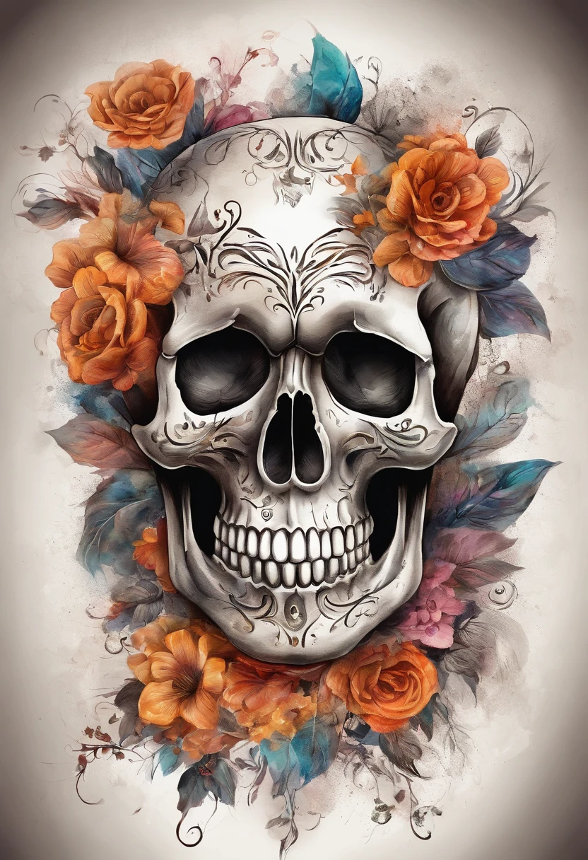 a close up of a skull with enveloped by flowers, ((sugar skull)), day of the dead, fantasy skull, scary detailed art in color, scary color art in 4 k, sacred skull, conjuring psychedelic background, detailed digital artwork, calavera, sacred skulls, psychedelic illustration, sugar skull, skull face, death skull, scary art in color, skull liminal void background, psychedelic art style