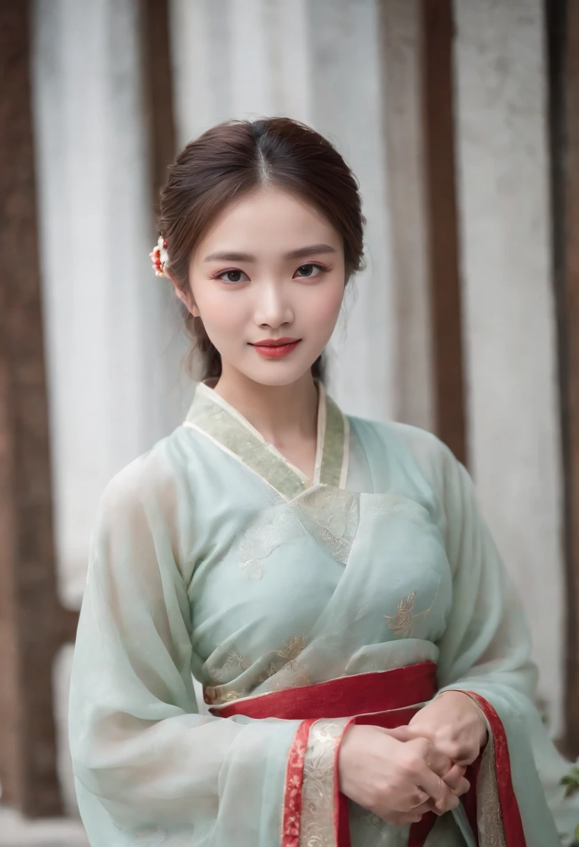 1 Han Dynasty girl,(Delicate facial features),(Super delicate fingers 1.5),(smile1.1),Real Human,Extreme light and shadow,Super light chasing,(intricate detailed clothes),red hairband,(Han Dynasty top color matching high-quality clothing 1.3)(Improve quality1.4)(Perfect body 1:1)(Very delicate skin)(Extremely reflective light)(Ultra-wide full-body photo1.3)(ultra-realistic realism)(Gemstone accessories in all colors)(Warm light 1.2)(Xiaojia Jasper's shy appearance 1.3)