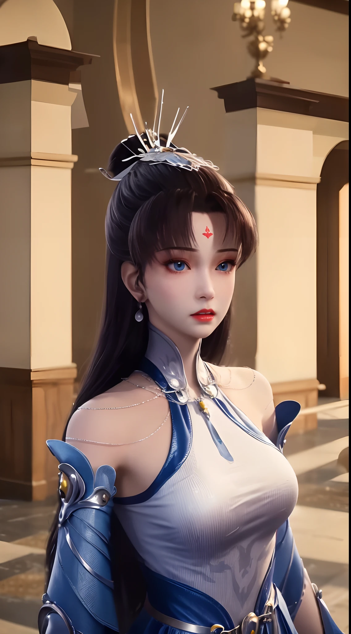 "1 beautiful girl wearing a traditional costume, a long thin light blue dress made of meticulously made silk, deep slit shirt, long hair and silver bangs with a hint of light blue, the most beautiful and detailed hair jewelry, beautiful little face thin eyebrows, the most beautiful and spotless face, ((black iris:0.8)), the very beautiful eyes, big round eyes, ((blue color eyes:1.1)), fine and detailed makeup eyelashes, high nose, wearing earrings, small red lips, rosy face, clean face, beautiful face without blemish, smooth white skin, ((big breasts: 0.9)), Blums boobs, ((big and super round breasts:0.9)), ((super tight breasts:1.2)), ((breast augmentation: 0.8)), beautiful breasts, slim and petite body, ((thin waist: 0.9)), upper body of a beautiful girl, sexy girl, skirt, lace mesh socks to match the color of the outfit, fishnet stockings color coordinated according to the outfit, pose elegantly, elegantly, and politely, 8k photo, super high quality, super realistic, 10x super pixels, photo realistic, dark studio, border light, two tone light, (detailed skin high: 1.2), 8k uhd, dslr, soft light, high quality, volumetric light, candid, Photo, high resolution, light, best photo, 4k quality, 8k, Bokeh, Smooth and sharp, pixel up 10 times, lightning, super graphics, the most realistic graphics, (((Snowy background: 1.6))), 1 girl, alone, solo, ((frontal portrait:1.2)), Extremely sharp, super realistic images."