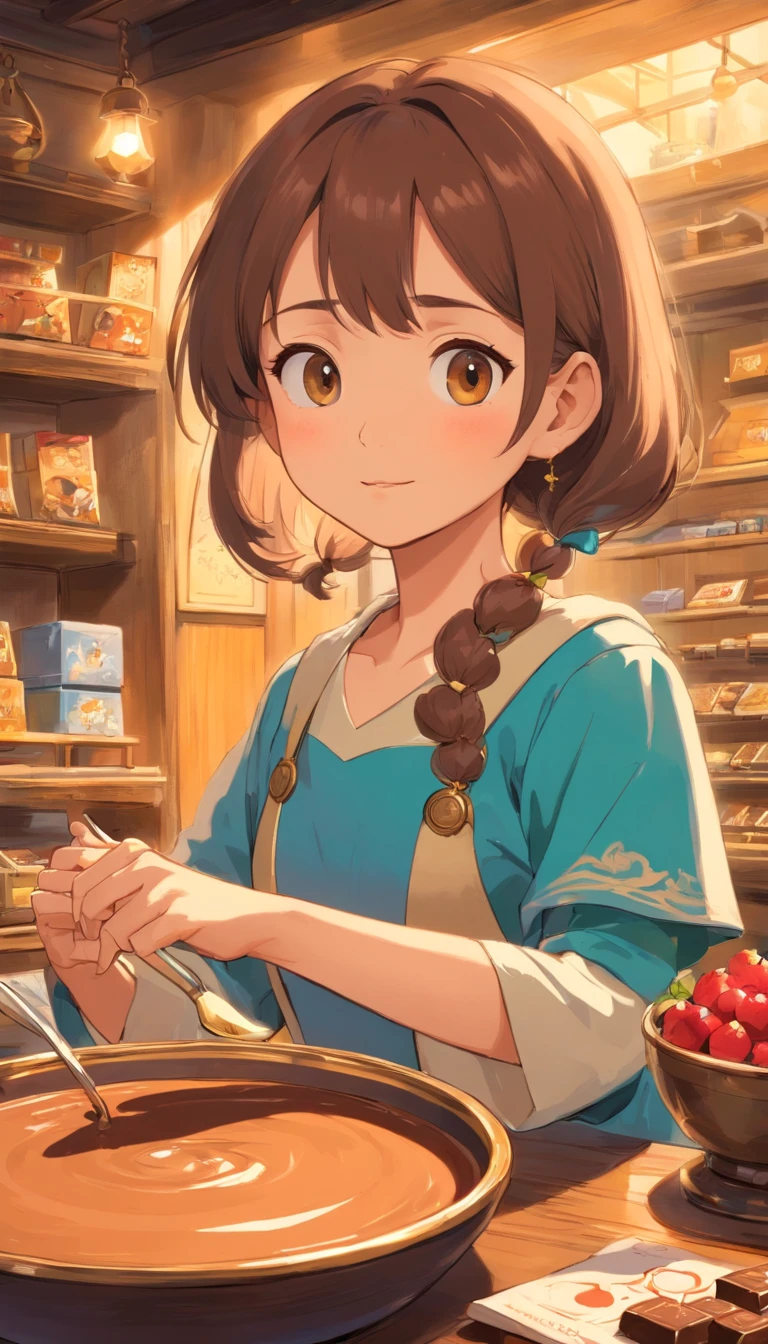 movie picture quality,Hayao Miyazaki animation,Miyazaki animation style,Hayao Miyazaki animated film,3D movies,China-style,elaborate gold jewelry,Yellow gold ring,necklace gold,Liquid chocolate,A few bars of chocolate,Flat coating,4K,Retro,illustration,Picture books,multiple bodies,the complex background,depth of fields,high light,Real light,Ray traching,oc rendered,Hyper-realistic,best qualtiy,8K,Works of masters,super-fine,Detailed pubic hair,