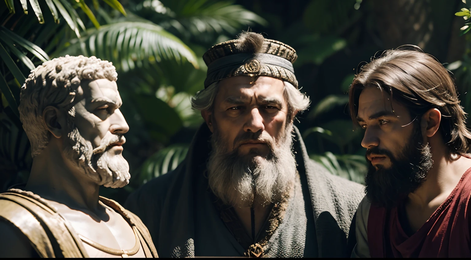 Stoic image of ancient philosophers, Seneca, Epictetus and Marcus Aurelius, cinematic stoicism, ultra realistic, intricate, 8k, 4k