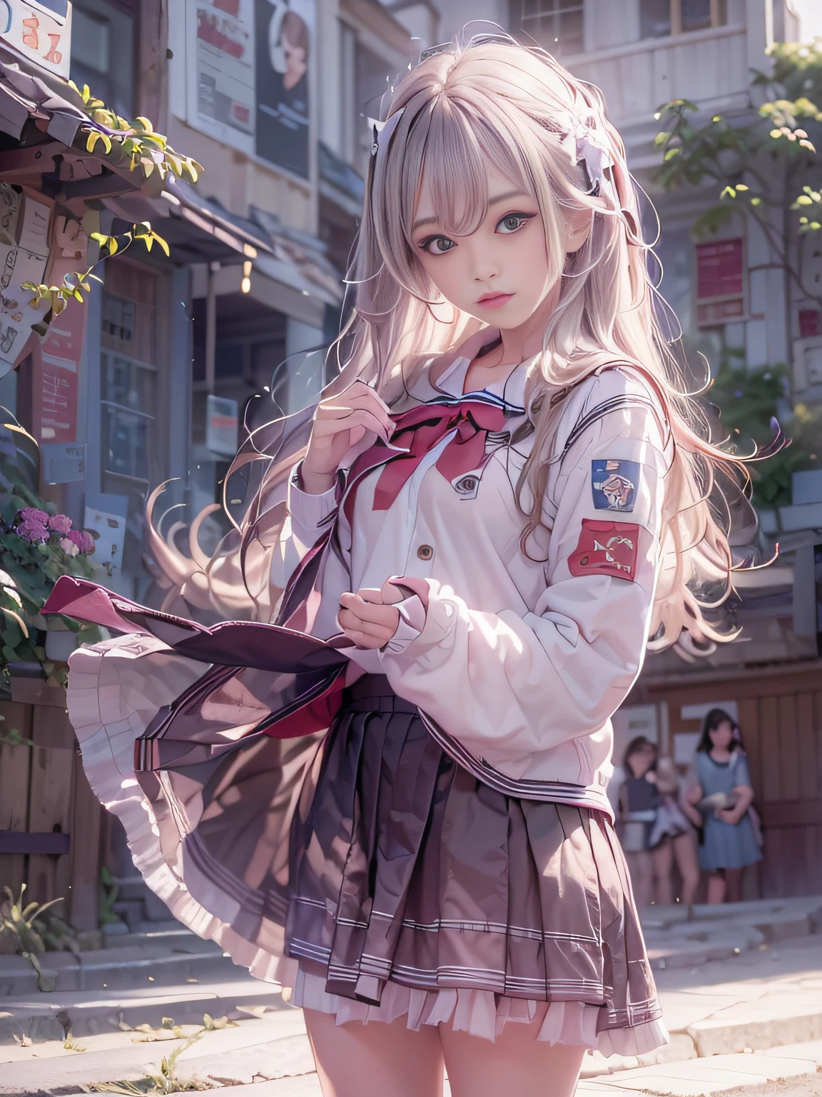 retinas, masutepiece, ccurate, Anatomically correct, Textured skin, Super Detail, high details, High quality, awardwinning, Best Quality, hight resolution, 8K,Close up portrait of girl in dress and thick shirt, loose coat collar sailor uniform, thin head,magical school student uniform, japanese girl school uniform, Cute dress, katelynn mini cute style, dressed with long fluent clothes, School uniform, magic school uniform, black and white clothes, Stylish dress, school girl in gothic dress, Black Quick, Elegant clothes,((small tits,Thin leg,skinny thigh)),slim figure,extremely detailed eye and face、beatiful detailed eyes,Beautiful skins,finely detail、smooth hair,detailed hairs,Very fine hairs,(Knee-length skirt:1.7),((skirt rift:1.6)),1girl in,small tits,Thin leg,独奏,Wearing underwear,Smaller face,realistic facial expression,(Face to feel:1.6),Enchanted,Nasty look,(o-face:1.4),Functional,milky skin,Soft lips,Raw photo,Expression in love,Shyness,Longing for love,Sex appeal in girls,The smell of sex appeal,Color makeup,Lowered eyebrows、Whitening effect,Very soft lighting,Ephemeral Girl、