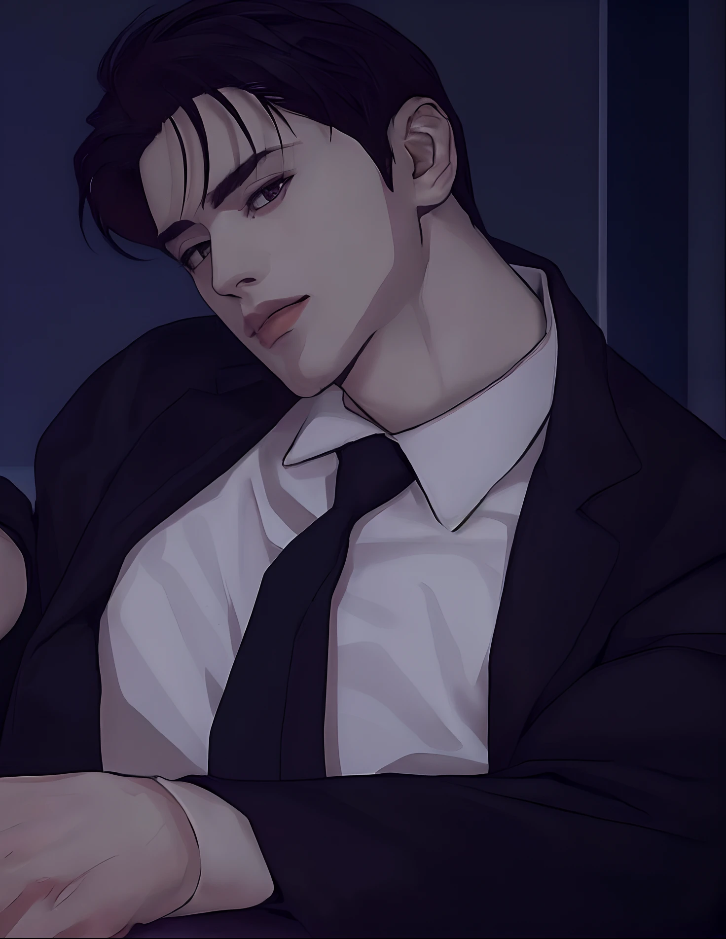 OPPAV3, (masutepiece, ultra-quality, High resolution, 8K, with an intricate: 1.2), (Detailed face: 1.2), (Wearing a black shirt: 1.5), Handsome, Clean face, Detailed skin, pores, Absurd, clumsy, 1boy, Male Focus, (Realistic)), Good lighting quality, Muscle veins, (((pale skin)), curved, Balanced eyes, Dark eyes