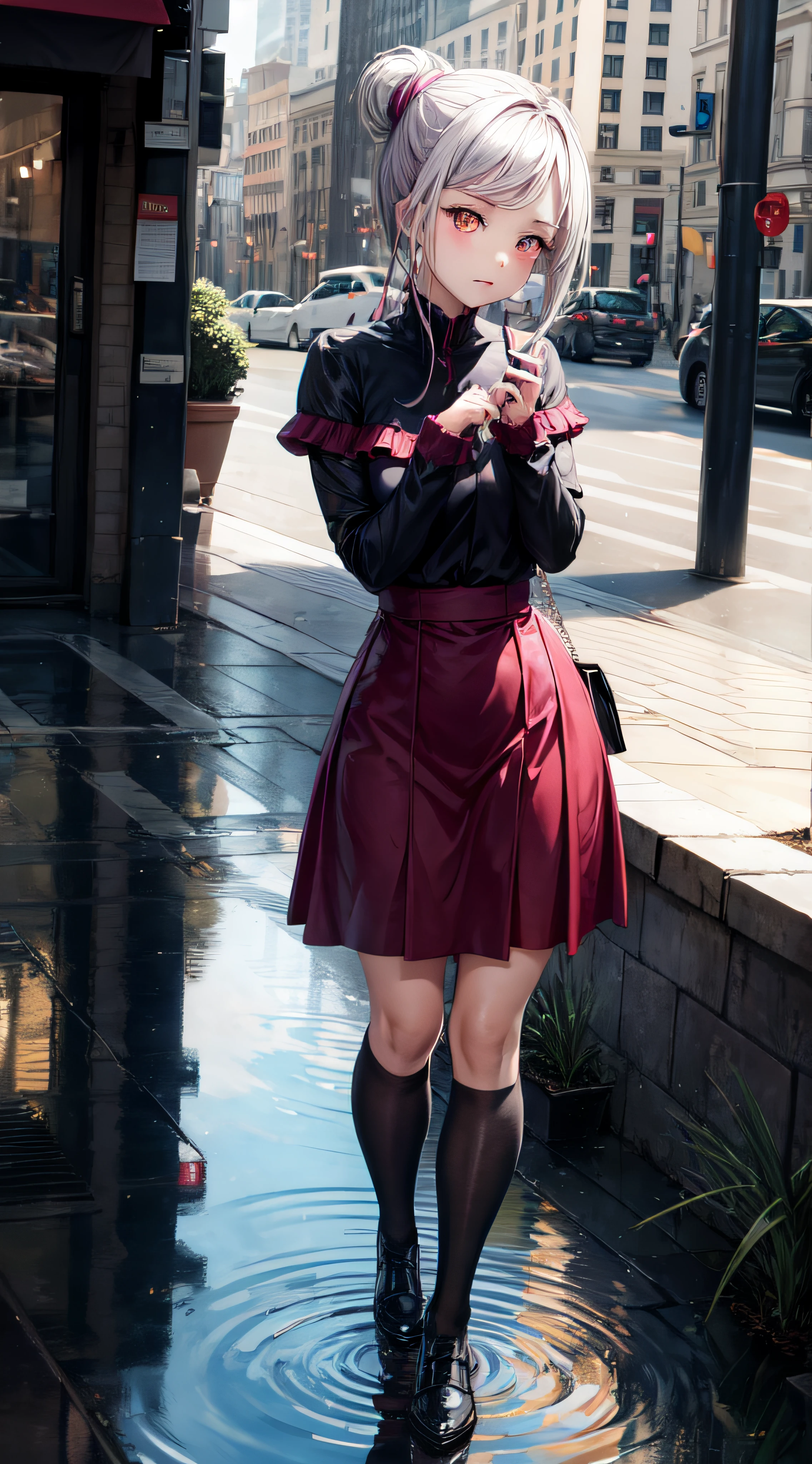 she was looking at her reflection on a puddle