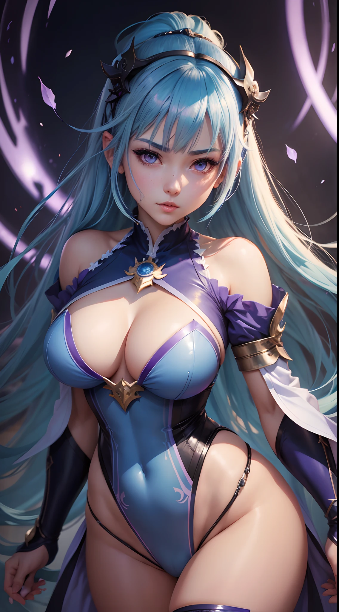 anime girl with blue hair and purple eyes posing for a picture, hestia, ayaka genshin impact, blue scales covering her chest, extremely detailed artgerm, portrait knights of zodiac girl, tsuaii, zerochan art, by Kamagurka, azure. detailed hair, artgerm on artstation pixiv, smooth anime cg art