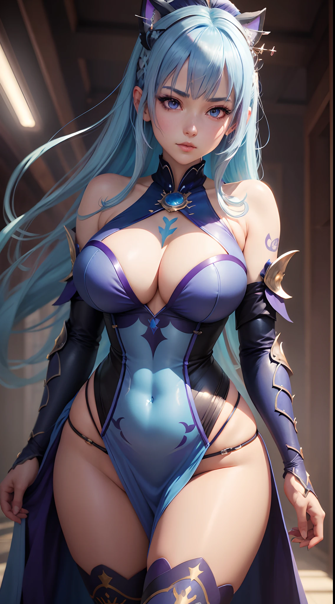 anime girl with blue hair and purple eyes posing for a picture, hestia, ayaka genshin impact, blue scales covering her chest, extremely detailed artgerm, portrait knights of zodiac girl, tsuaii, zerochan art, by Kamagurka, azure. detailed hair, artgerm on artstation pixiv, smooth anime cg art