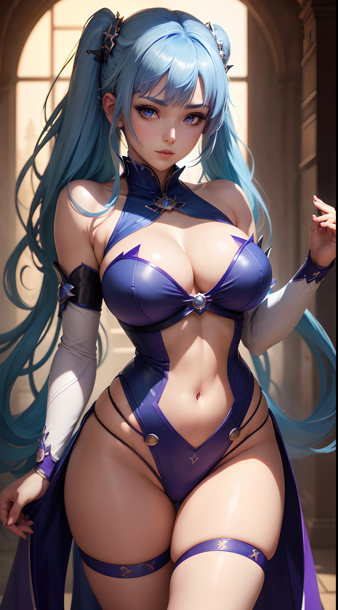 anime girl with blue hair and purple eyes posing for a picture, hestia, ayaka genshin impact, blue scales covering her chest, extremely detailed artgerm, portrait knights of zodiac girl, tsuaii, zerochan art, by Kamagurka, azure. detailed hair, artgerm on artstation pixiv, smooth anime cg art