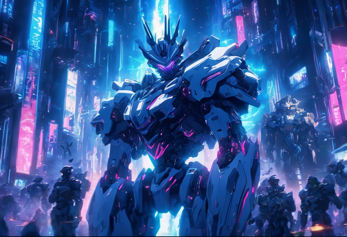 Dark_fantasy,Cyberpunk, (Best quality, Masterpiece),White,1人,Mechanical Wonder,Robotic presence,cybernetic guardians,Wear a cybernetic jacket,City, highest quality digital art, stunning art, Wallpaper 4k, Highly detailed, military robot,Army, warzone,Black and white, highest quality digital art, stunning art, Wallpaper 4k,8K,64k, HD, Unbeatable masterpiece, Dynamic lighting, Cinematic, Epic, Damaged mechanical parts