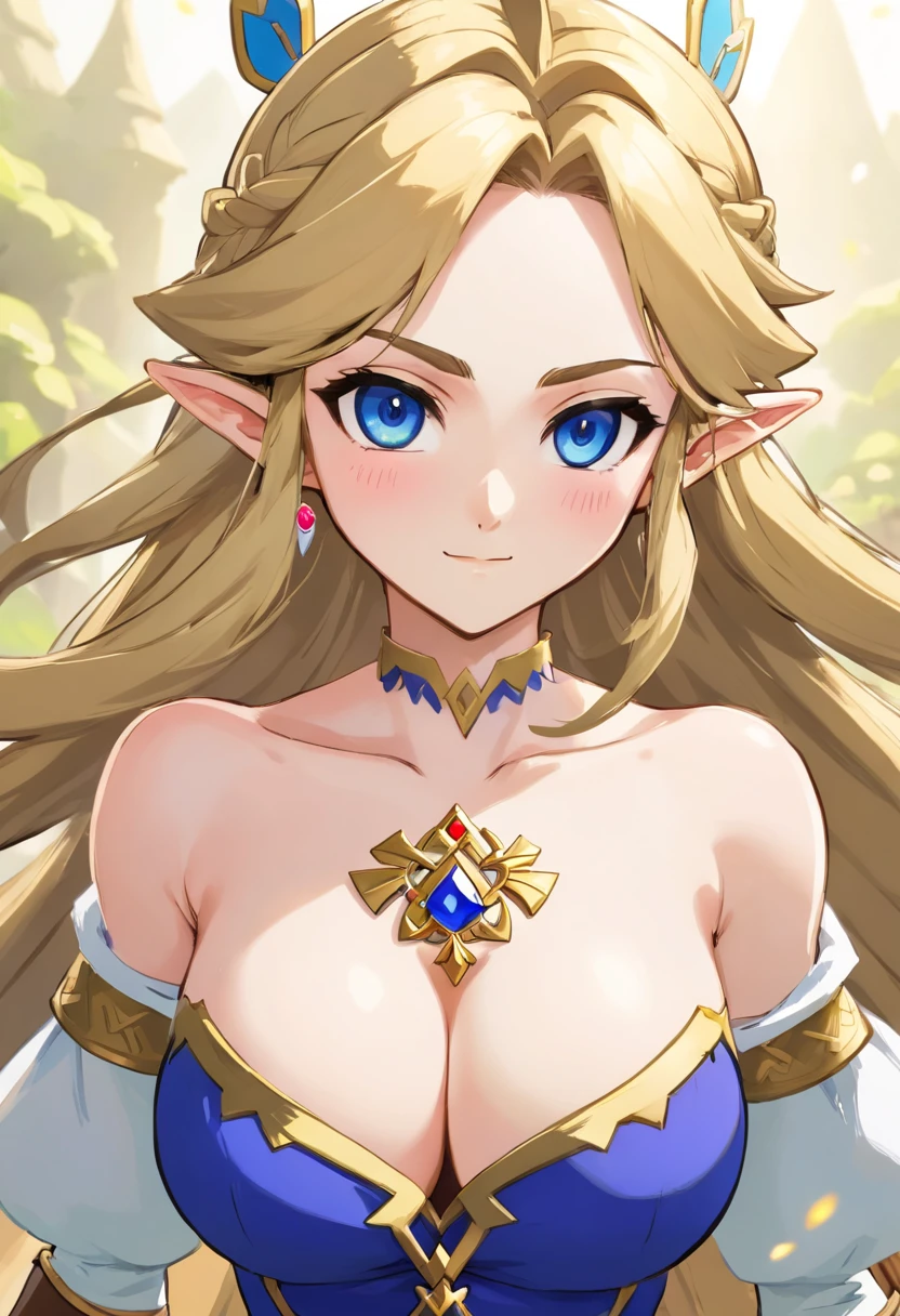 Princess Zelda, Blonde hair, Blue eyes,oppai, the  are large, !, thicc, (sfv) safe to work, !!, With , , New Xiangcheng,  covered and sfw, eechi, with her mouth open, ,hyper HD