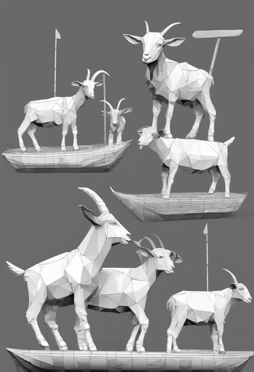 a humanoid goat, sitting on the boat fishing, having fun, (((full body))), cartoon style, promotional art, very stylized character design