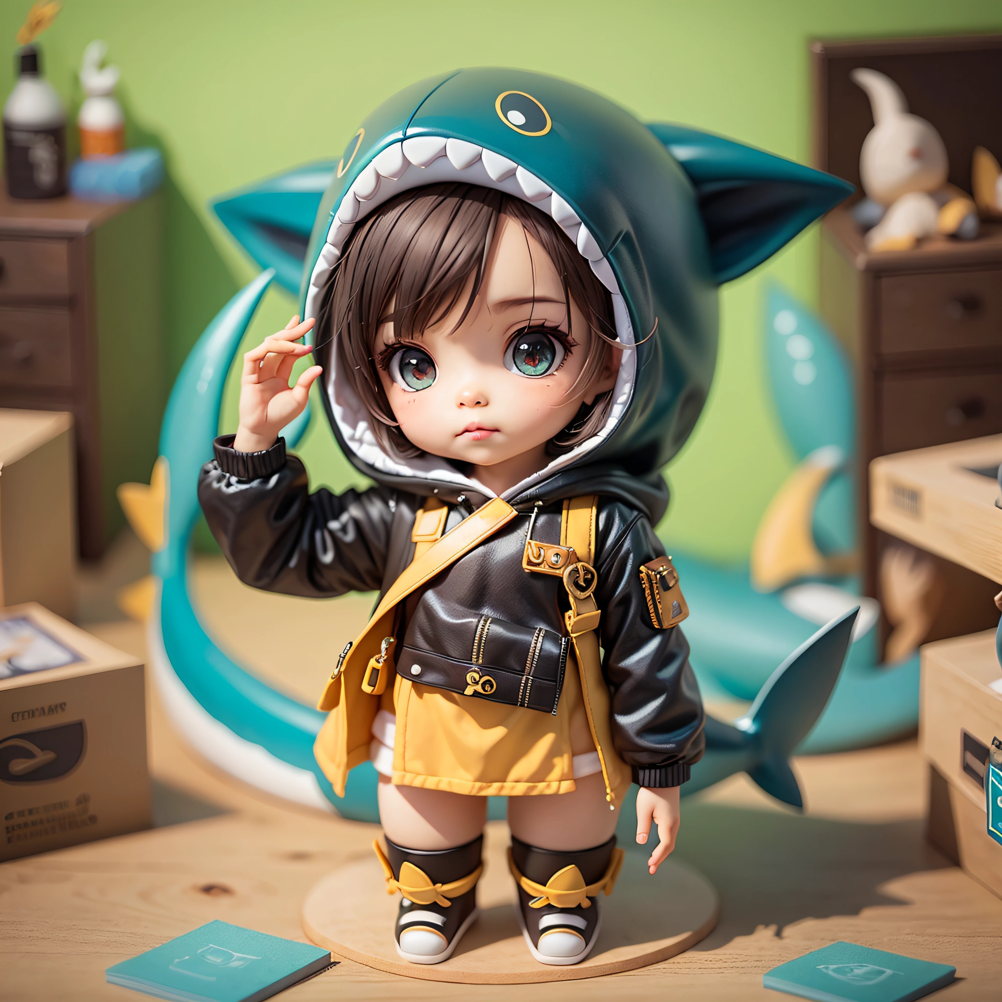 Blink, Chibi, Complete broker, Mega Mini, ninjartist, Shark Hat, Shark tail, Shark costume, Hairstyle Bob, A dark-haired,