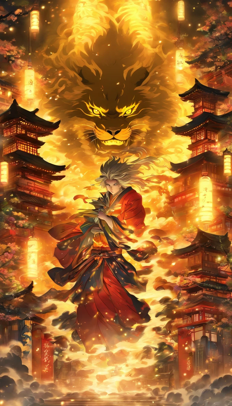 Masterpiece, Best quality, A high resolution, Muramasa, A traditional Japanese shrine,  Solo, Handsome, Yellow eyes,
