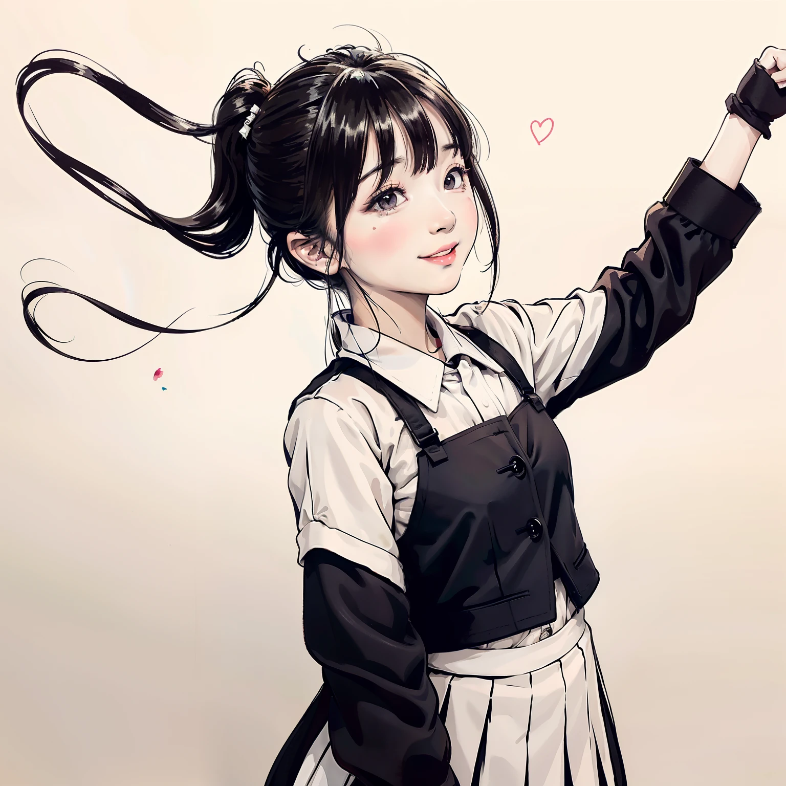 Ink painting,Ink sketch,Mono Color,white backgrounid,Genki girl,with dynamism,Full of prunes,Positive girls,Sunny smile,Stay positive and optimistic,Full of passion,The energetic girl exudes youthful vitality,Passionate about life and the future,It often brings joy and positive energy,All at school,Work or social situations,Energetic girls can drive the atmosphere,Energize your team's energy and creativity。