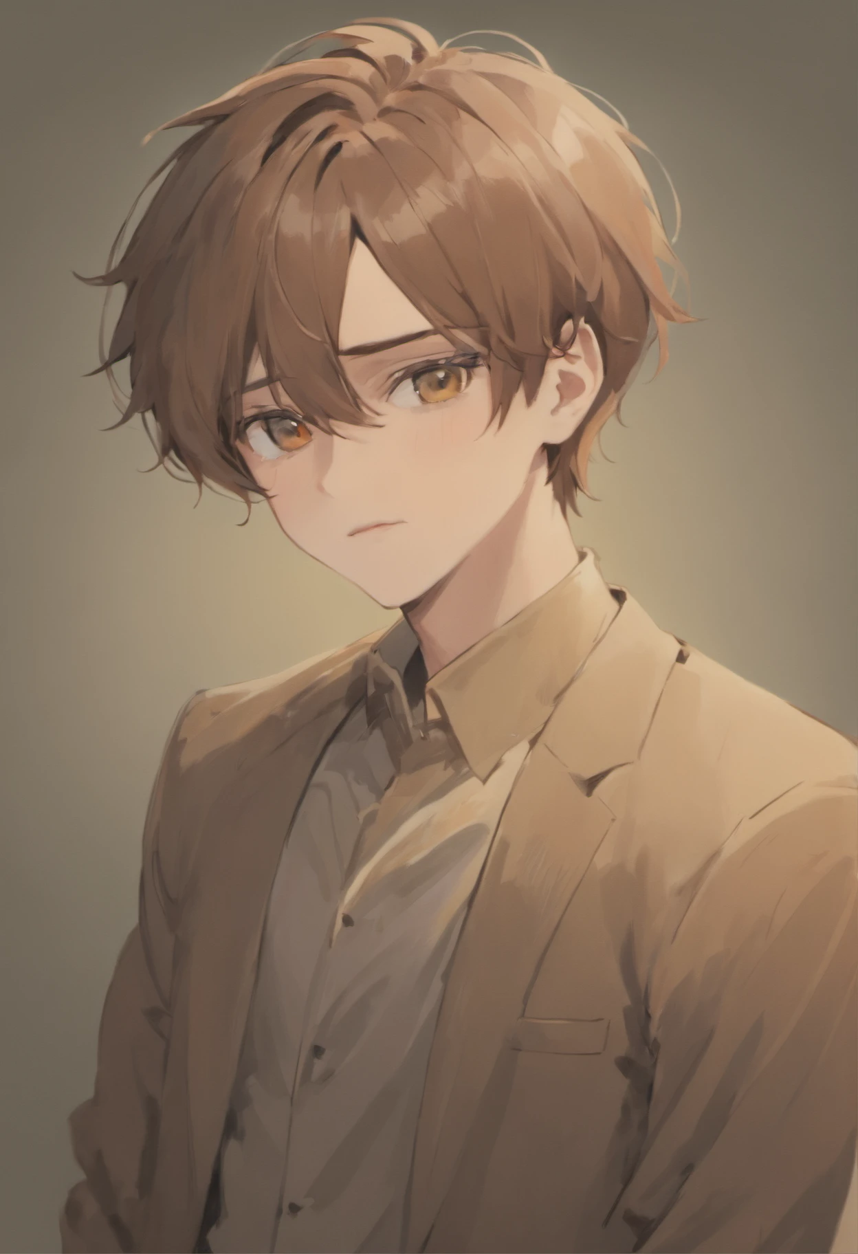 The male figure is a young man,His complexion was a warm gray-gray complexion,The skin is smooth and flawless。He has a pair of dry, fine, fine-grained black eyes,There was a gentle smile on his eyes,Makes it feel peaceful and reassuring。His hair is a thick brown,Slightly curled,Make him look more masculine。His lips are wide and his lips are broad,The wheel profile is soft,It makes people feel peaceful and humorous。His makeup is a careless one,Not too much,Make his complexion more natural。His dress was a soft brown shirt,Close to his body,Make him look more gentle and handsome。His posture is natural and not contradictory,Makes it feel peaceful and natural。