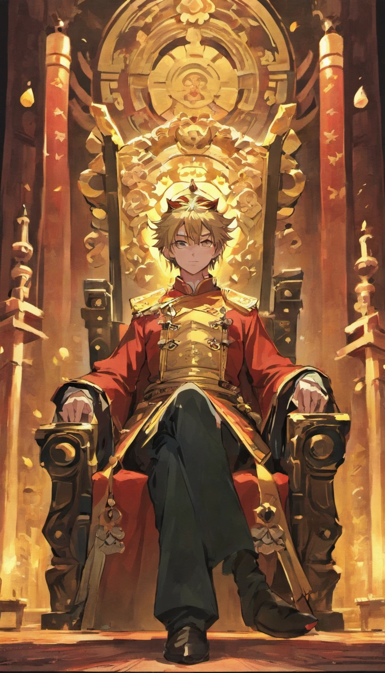 An old king of china is sitting on his chair in the palace, manhua style