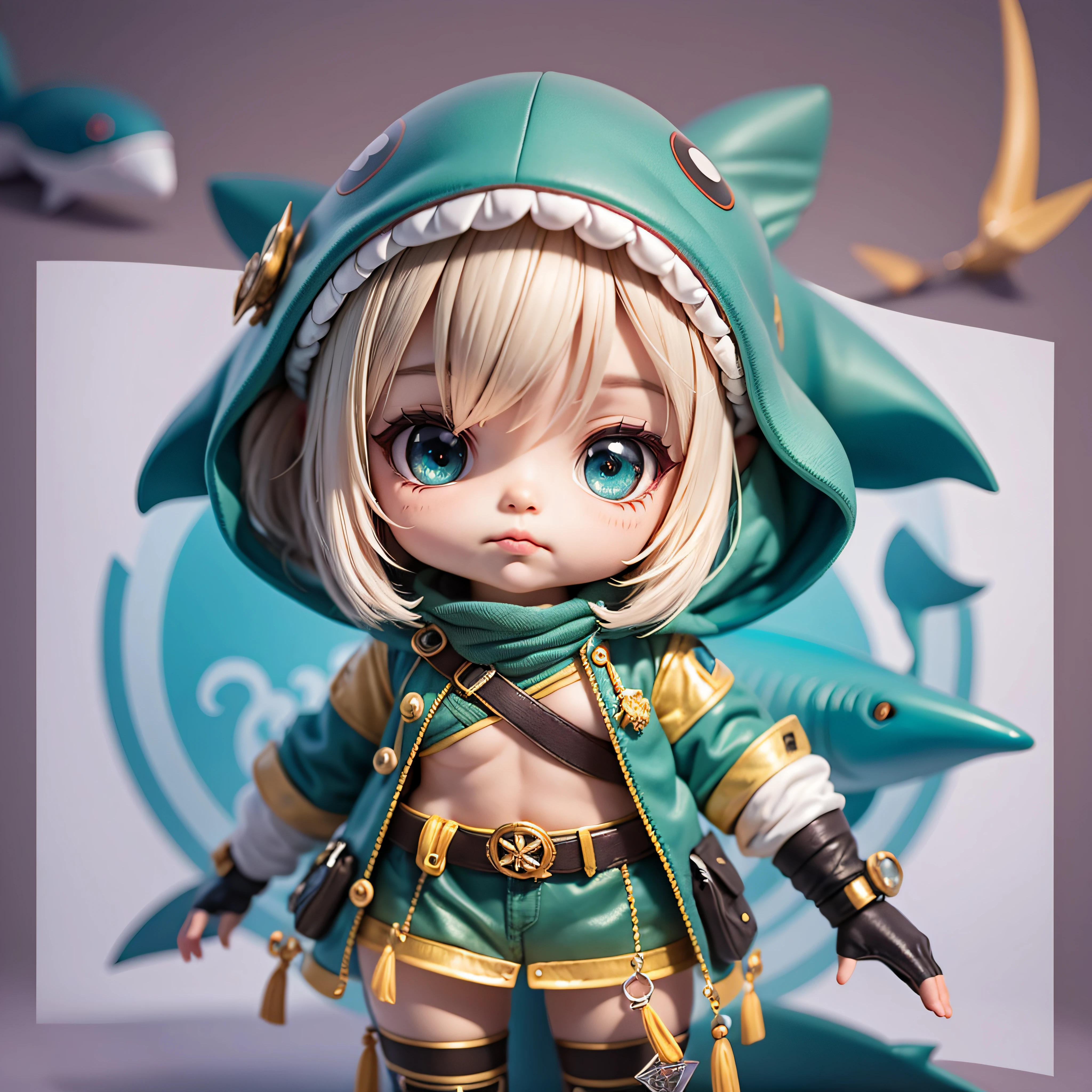 Blink, Chibi, Complete broker, Mega Mini, ninjartist, Shark Hat, Shark tail, Shark costume, Hairstyle Bob, A dark-haired,