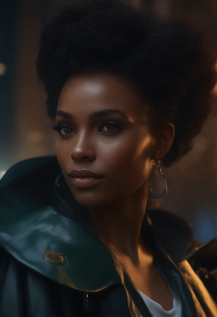 a detailed portrait of african Pretty Young Girl Storm Rain movie Jacket coat, fashion, royal attire by Ismail inceoglu dragan bibin hans thoma greg Rutkowski Alexandros Pyromallis Nekro Rene Magritte illustrated Perfect face, sharp chine, fine details, realistic shaded, fine-face, pretty face cyberpunk, neotokyo, synth-wave, aesthetics, futuristic, low-emission-neon, Bladerunner movie scene, (beautiful detailed eyes, symmetrical eyes, (detailed face), dramatic lighting, (photorealism:1. 5), (photorealistic:1. 4), (8k, RAW photo, masterpiece), High detail RAW color photo, a professional photo, realistic, (highest quality), (best shadow), (best illustration), ultra high resolution, highly detailed CG unified 8K wallpapers, physics-based rendering, photo, realistic, realism, high contrast, hyperrealism, photography, f1. 6 lens, rich colors, hyper-realistic lifelike texture, cinestill 800, black hair style african)