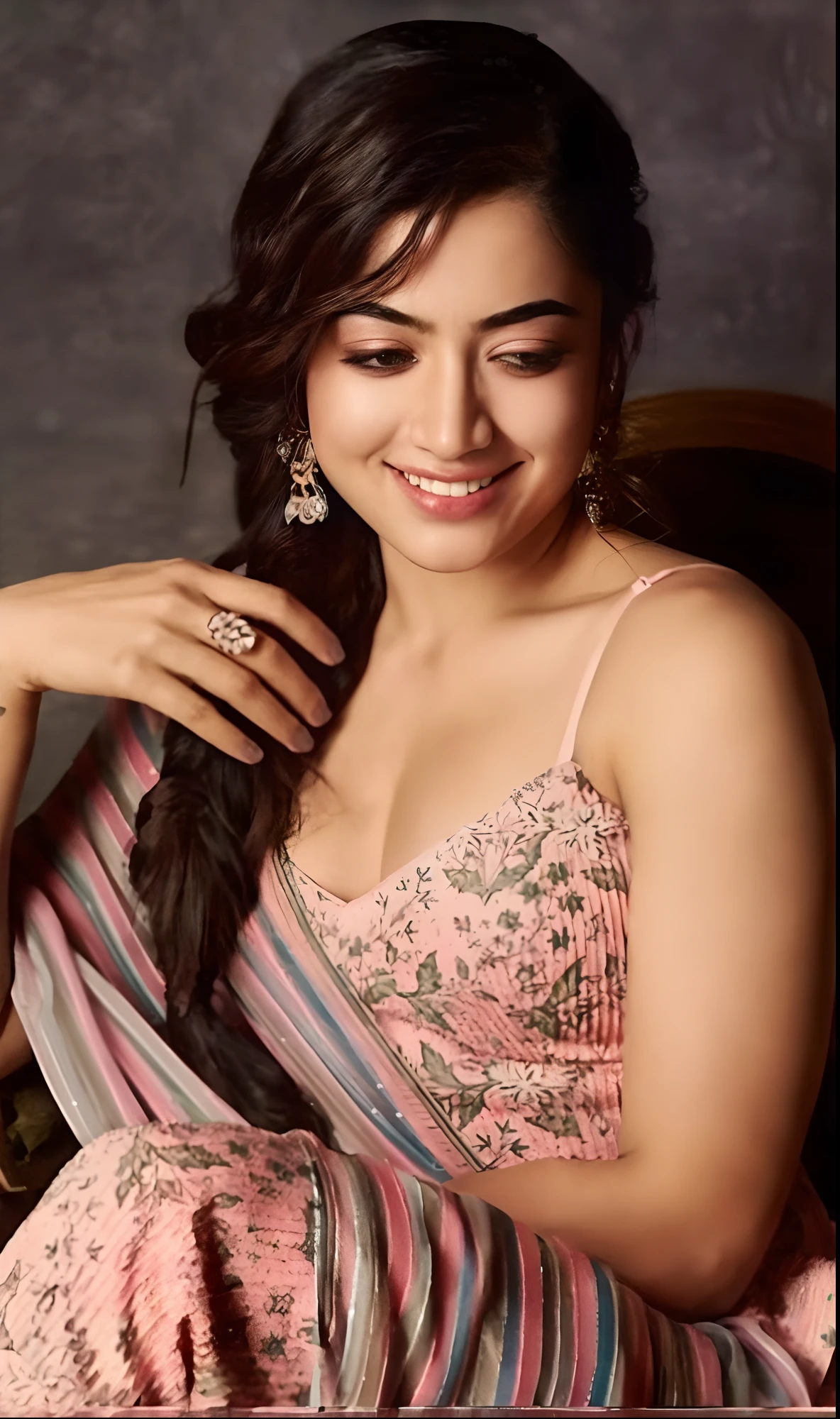 Film portrait photography, 1girl, bare shoulders, short hair, gentle, benevolent, gentle gaze, (realistic detailed eyes, natural skin texture, realistic face details), soft dramatic lighting, depth of field, bokeh, vivid details, detail, ultra-realistic, 35mm film, blur