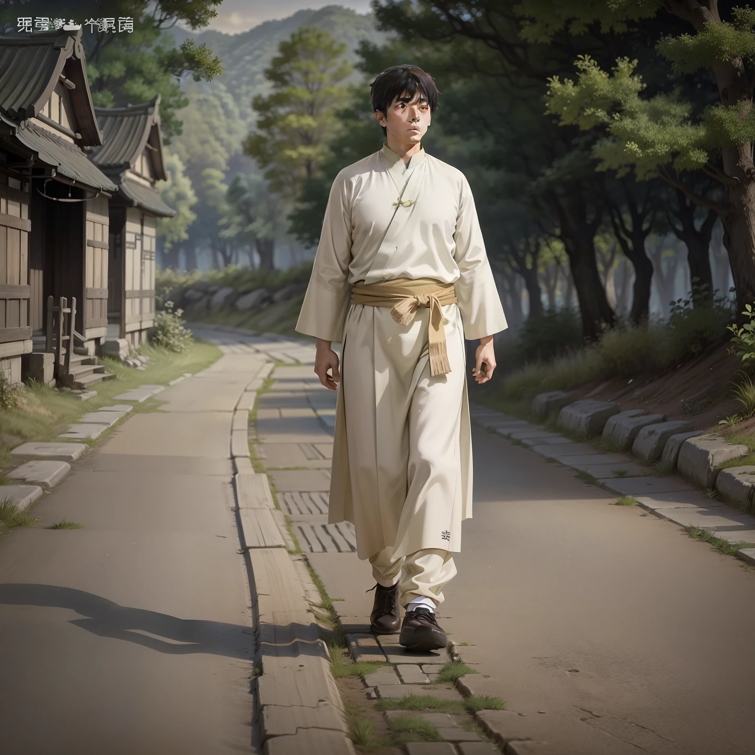 Ancient Chinese Hanfu,uncle,walk,Spring forest