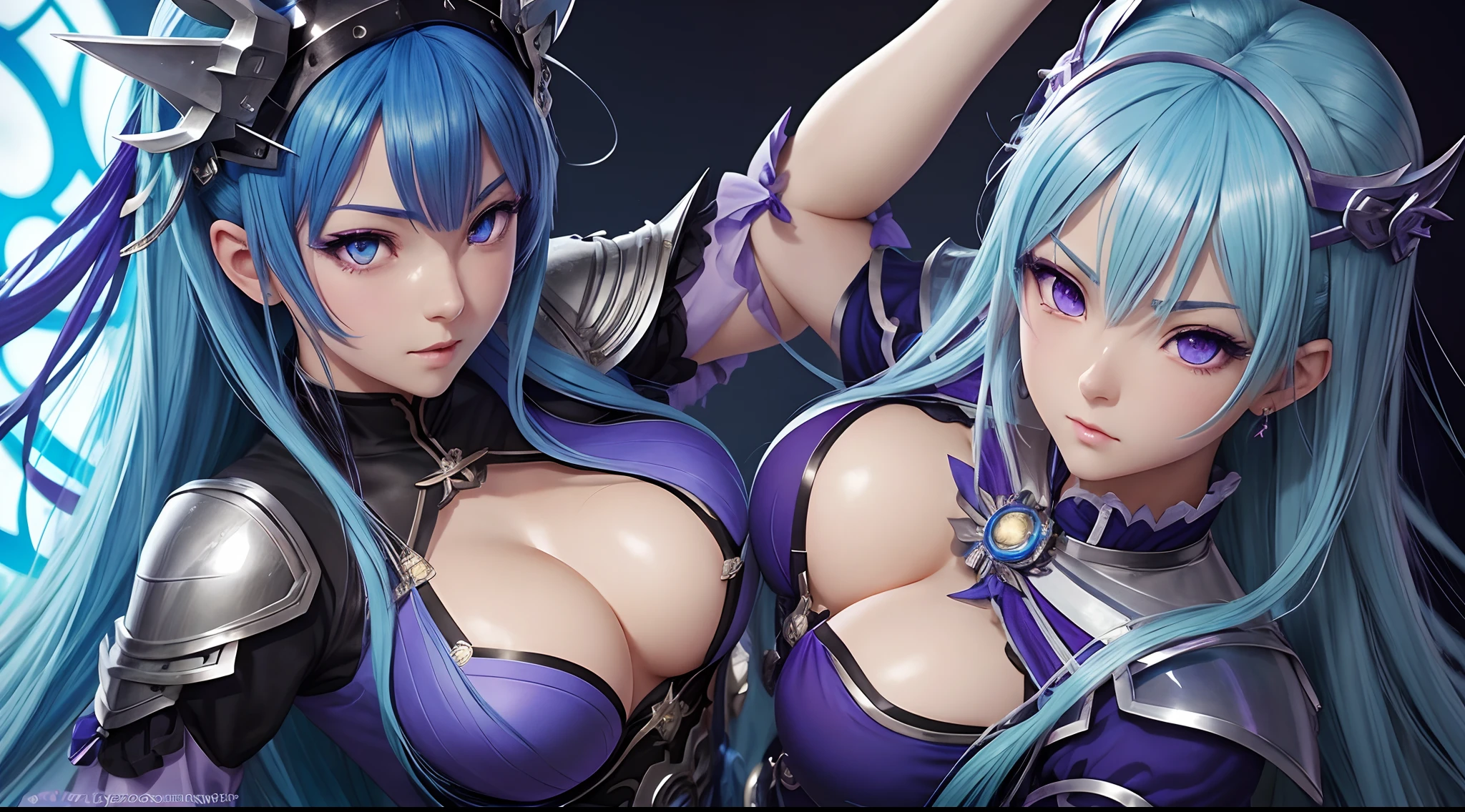 anime girl with blue hair and purple eyes posing for a picture, hestia, ayaka genshin impact, blue scales covering her chest, extremely detailed artgerm, portrait knights of zodiac girl, tsuaii, zerochan art, by Kamagurka, azure. detailed hair, artgerm on artstation pixiv, smooth anime cg art