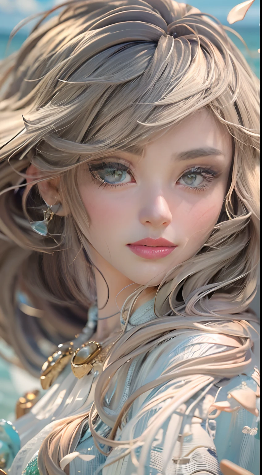 Masterpiece:1.4),, (Best quality:1.4),, Ultra-high RES,, 8K, CG,, (Extremely delicate and beautiful:1.2),,The upper part of the body,, 1girll,, Solo,, fashi-girl,, Mature girl,, , huge tit, Sweet,, , Sea backgroun,the reef,swell sea,Long brown hair,, pony-tail hair,, , Brown eyes,, Closed mouth,, Red lips,, , Face blown by the wind,, ,Delicate depiction of facial features,almond eyes,Delicate eyeliner。long eyelasher,Green pupils,Black pupils,There is starlight in the eyes,Delicate lip detailing,Oil painting quality,Thick painting style, Venus Beauty,the ocean,foamy,Standing on a huge shell