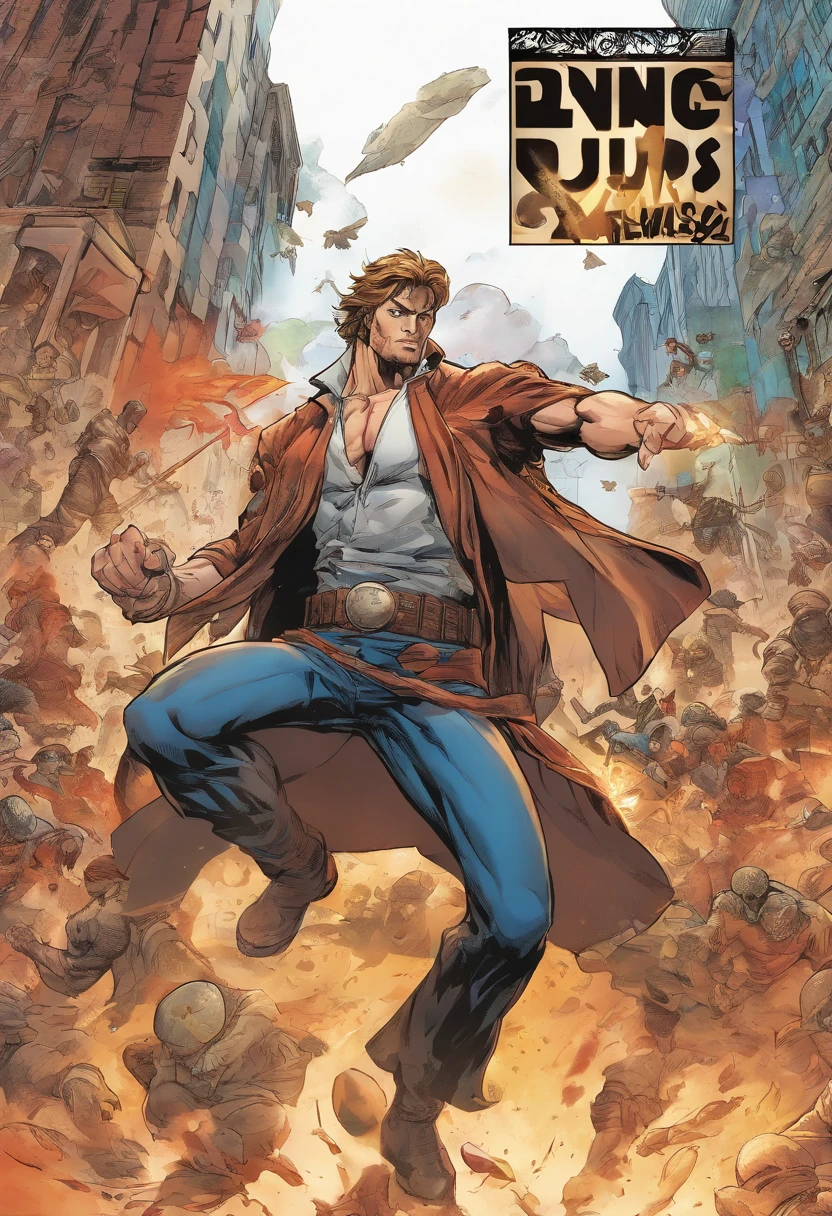Personagem masculino com cabelo branco espetado socando outro personagem, wide view, estilo anime, soprar, punho, luta entre dois personagens, duelo, musculoso, Fighting angle , 16k, Full HD, Incredible sharpness, Right angle light, sombreamento perfeito, Epic image, Chaotic scenario
