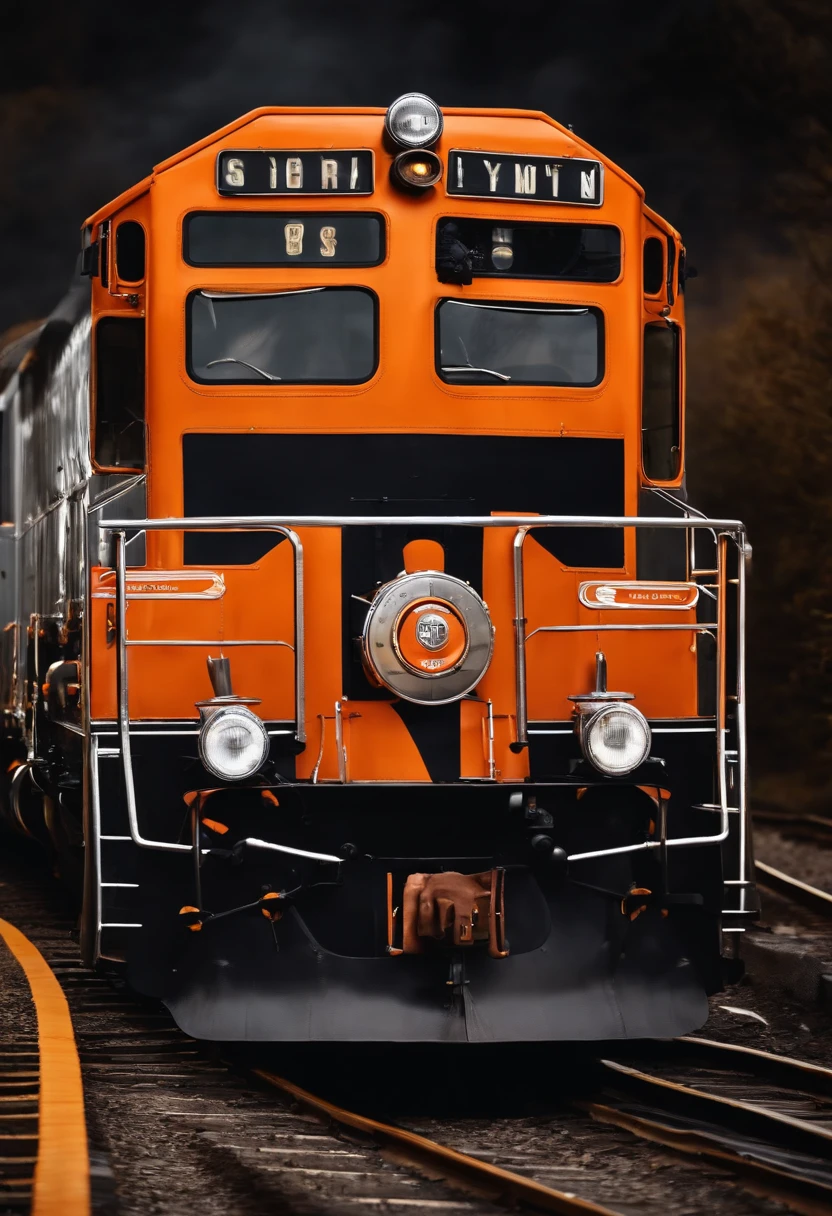 TREM LOCOMOTIVA COM RODAS DE LARANJA ESTILO ROCK IN ROLL LOGO