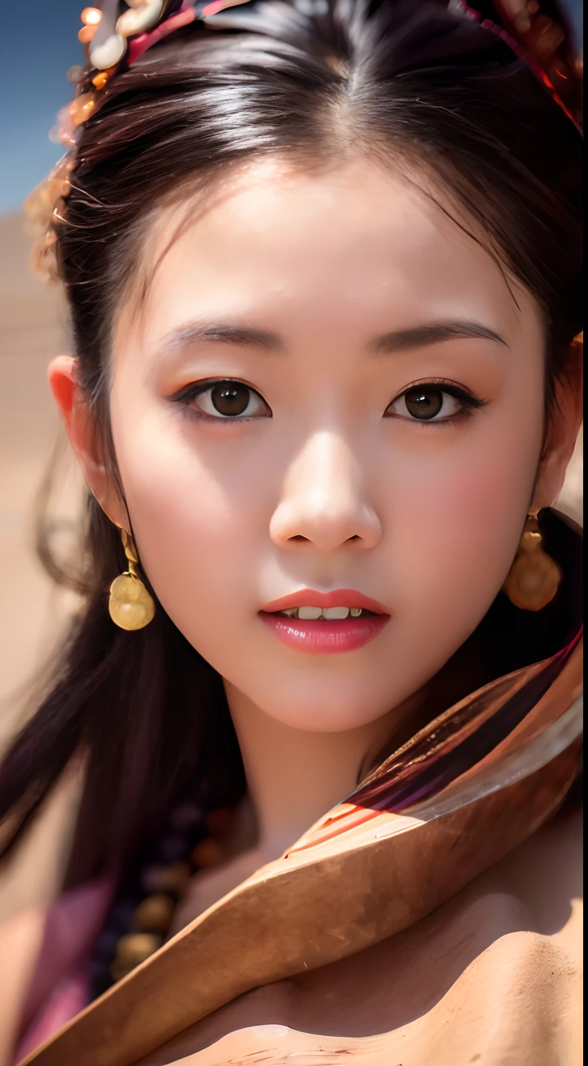 Masterpiece, (best quality: 1.3), super high resolution, original photos, detailed skins, beautiful lighting, (realistic, realistic: 1.4), 1girl, Dunhuang, Gobi Desert