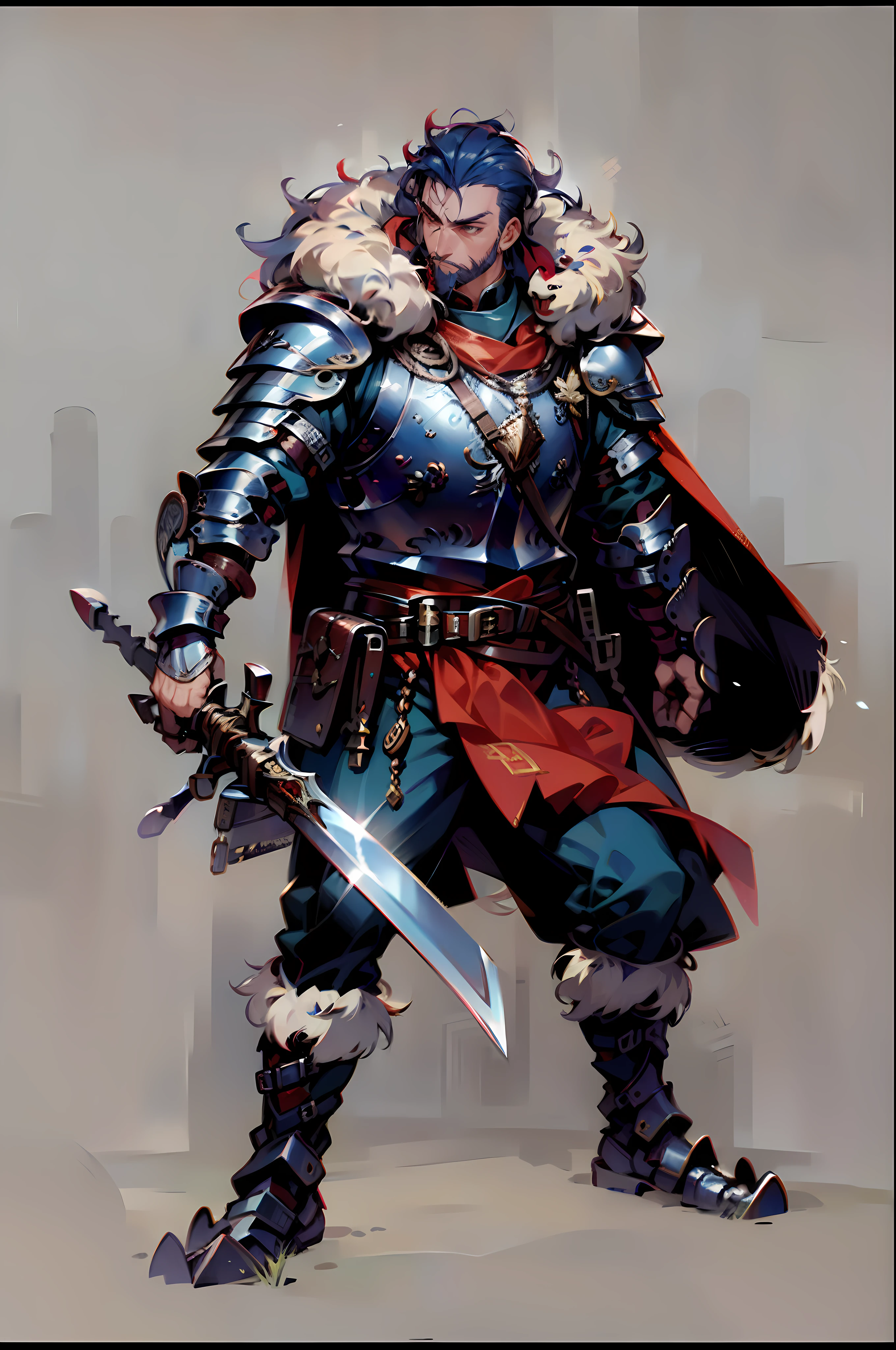 Hobgoblin, Dungeoans and Dragons, paladin, rogue, sorcerer, fur cloak, plate armor and chain mail armor, wearing (cuirass, gorget, pauldron, couter, vambrace, gauntlets, cuisses, greaves, sabatons, poleyn, tasses, plackard, rerebrace, breastplate, faulds, scabbard, gardbrace, shoulder armor), depth of fields,high light,Real light,Ray traching,oc rendered,Hyper-realistic,best qualtiy,8K,Works of masters,super-fine, medieval fantasy, 8k, hires, uper-fine,16K resolution,high qulity,电影灯光,High picture detail,dynamic viewing angle,Detailed pubic hair,Epic shooting,oc rendered, Correct anatom, shaved on the sides of his head, bushido haircut, greaser haircut, 1950's croptop haircut, punk rock haircut, The Misfits haircut, holding a rapier, shoulder armor made of single piece of metal, realistic armor, symmetrical armor