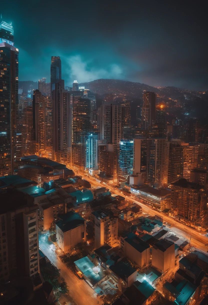 crie uma imagem de uma cidade super moderna com cores claras e adicione um super herpi voando por ela