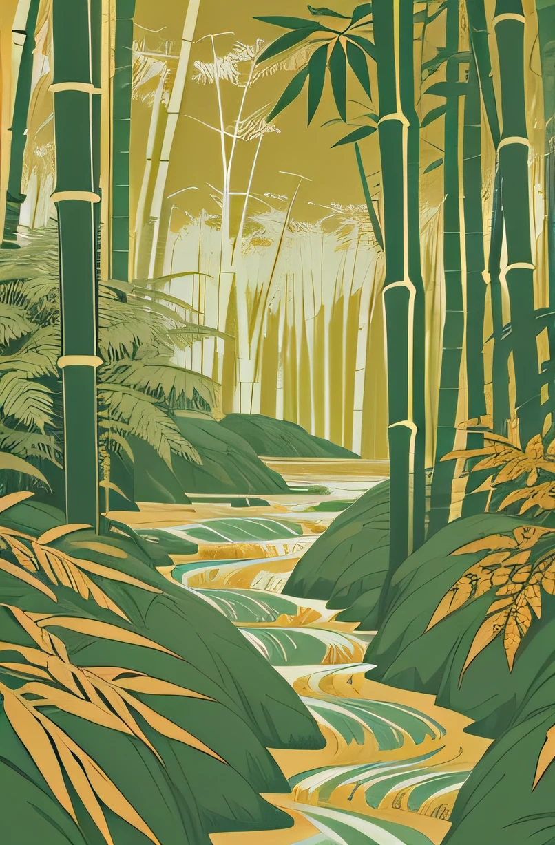 a scene japanese bamboo environment background, flat colour