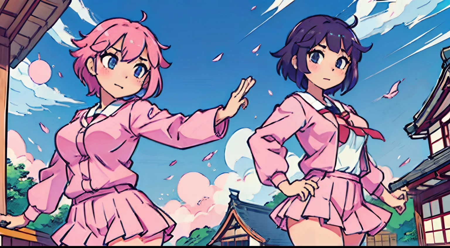 Wearing japan girls school unifrom only,pink hayrstyle ,short hair ,big ass ,big breasts anime cute girl ,diferent poses,sexy